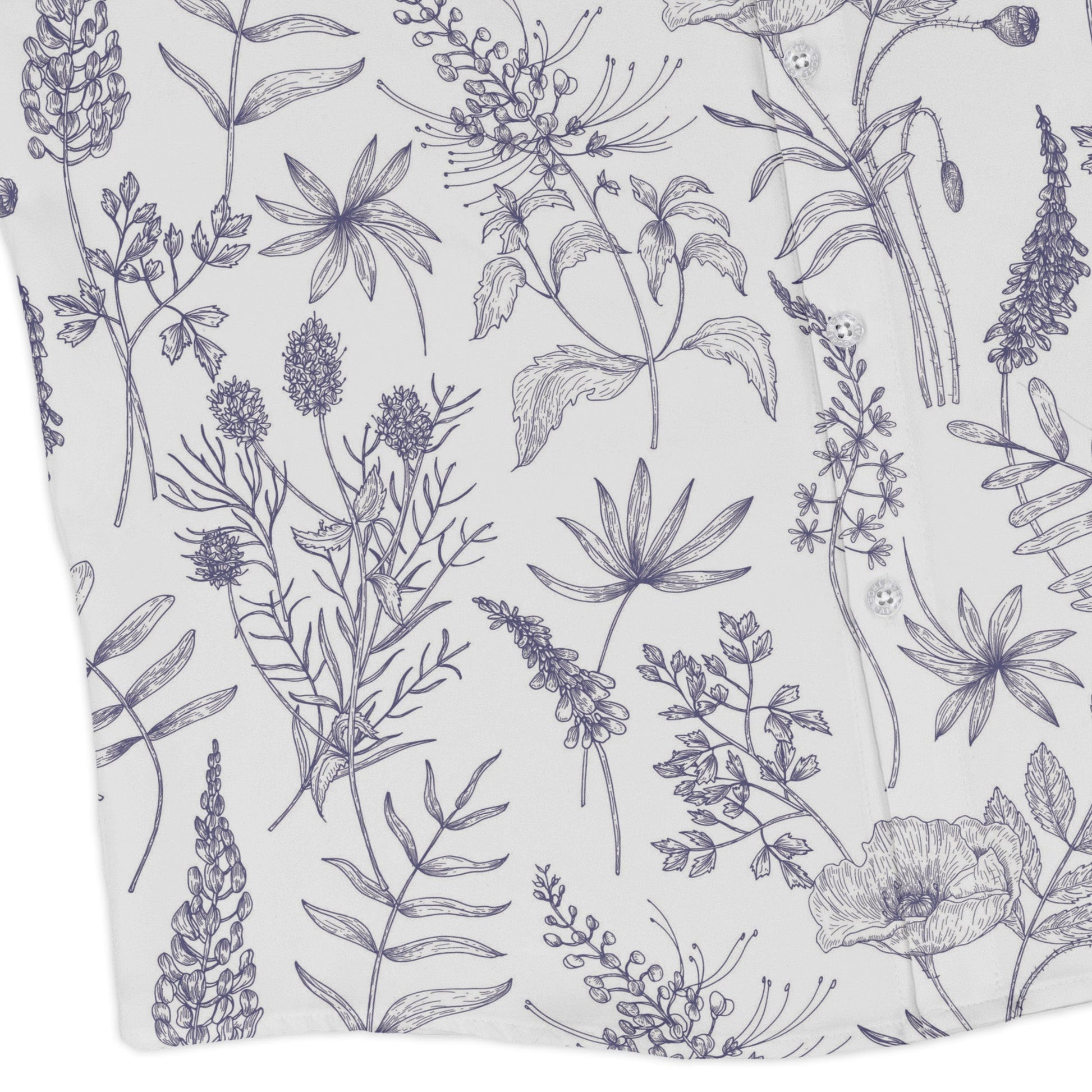 Simple Botany Flowers Herbs White Blue Long Sleeve Button Up Shirt