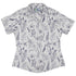 Simple Botany Flowers Herbs White Blue Curvy Button Up Shirt Geek Nerd Botany Print Simple Patterns women