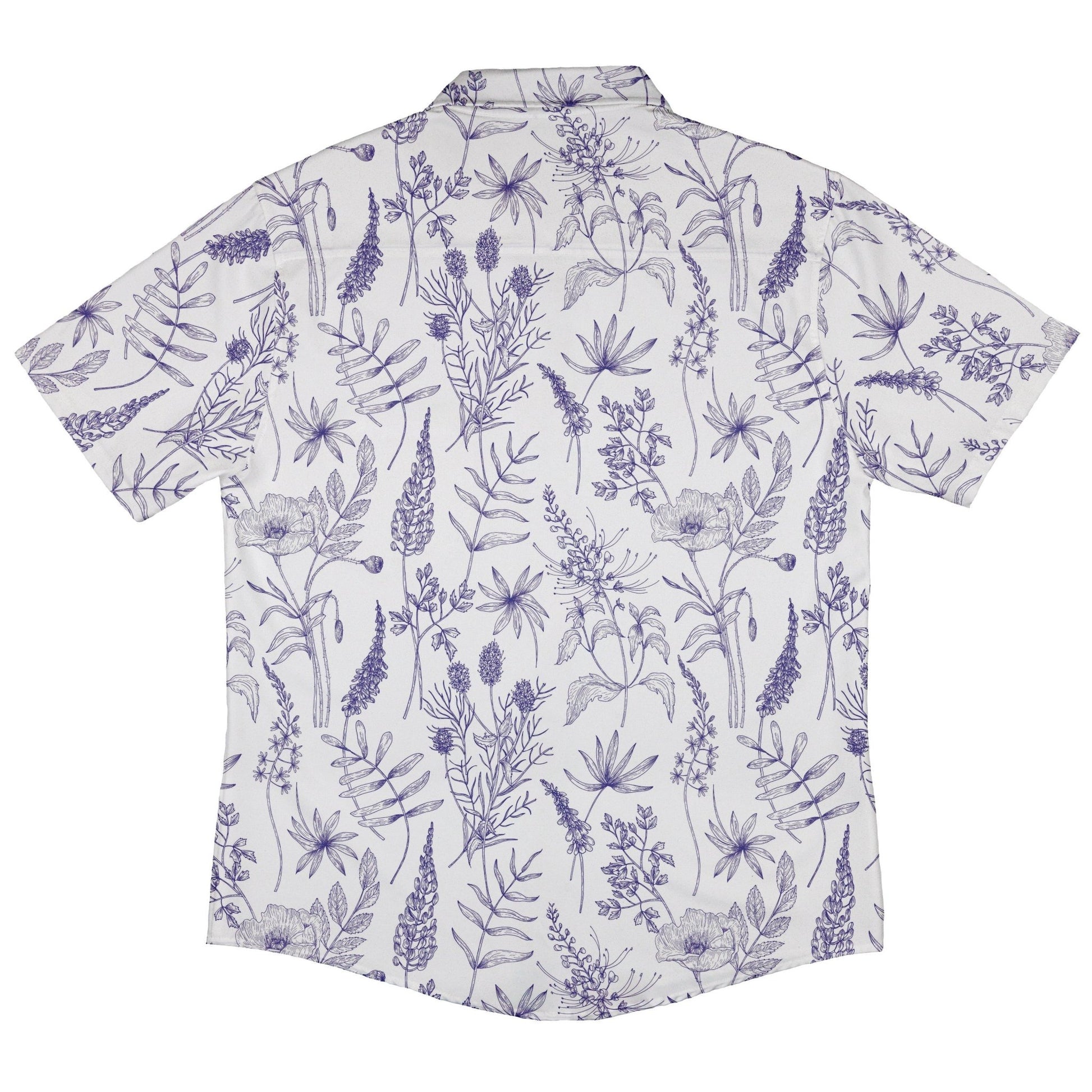 Ready - to - Ship Simple Botany Flowers Herbs White Blue Button Up Shirt Geek Nerd adult sizing Botany Print fix