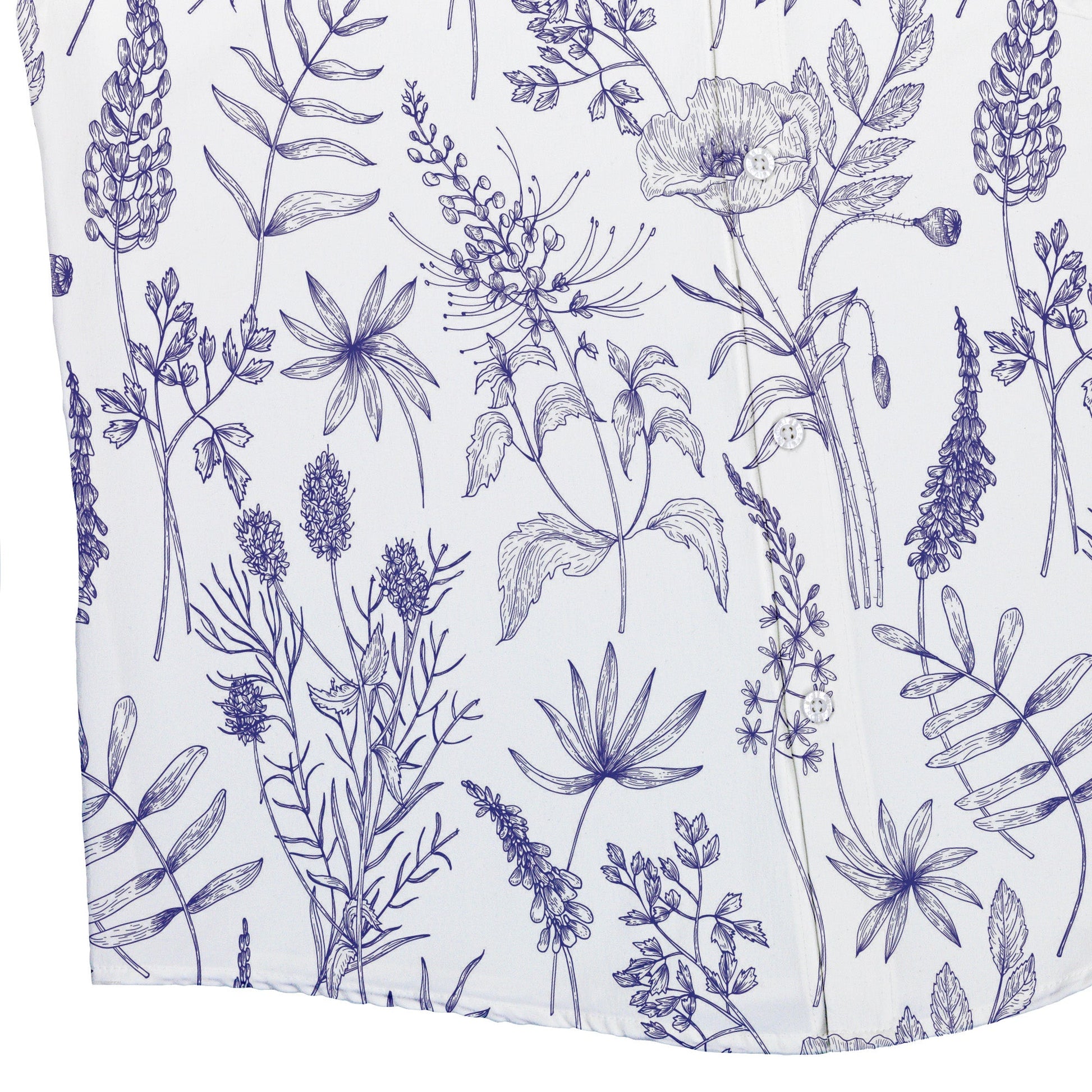 Ready - to - Ship Simple Botany Flowers Herbs White Blue Button Up Shirt Geek Nerd adult sizing Botany Print fix