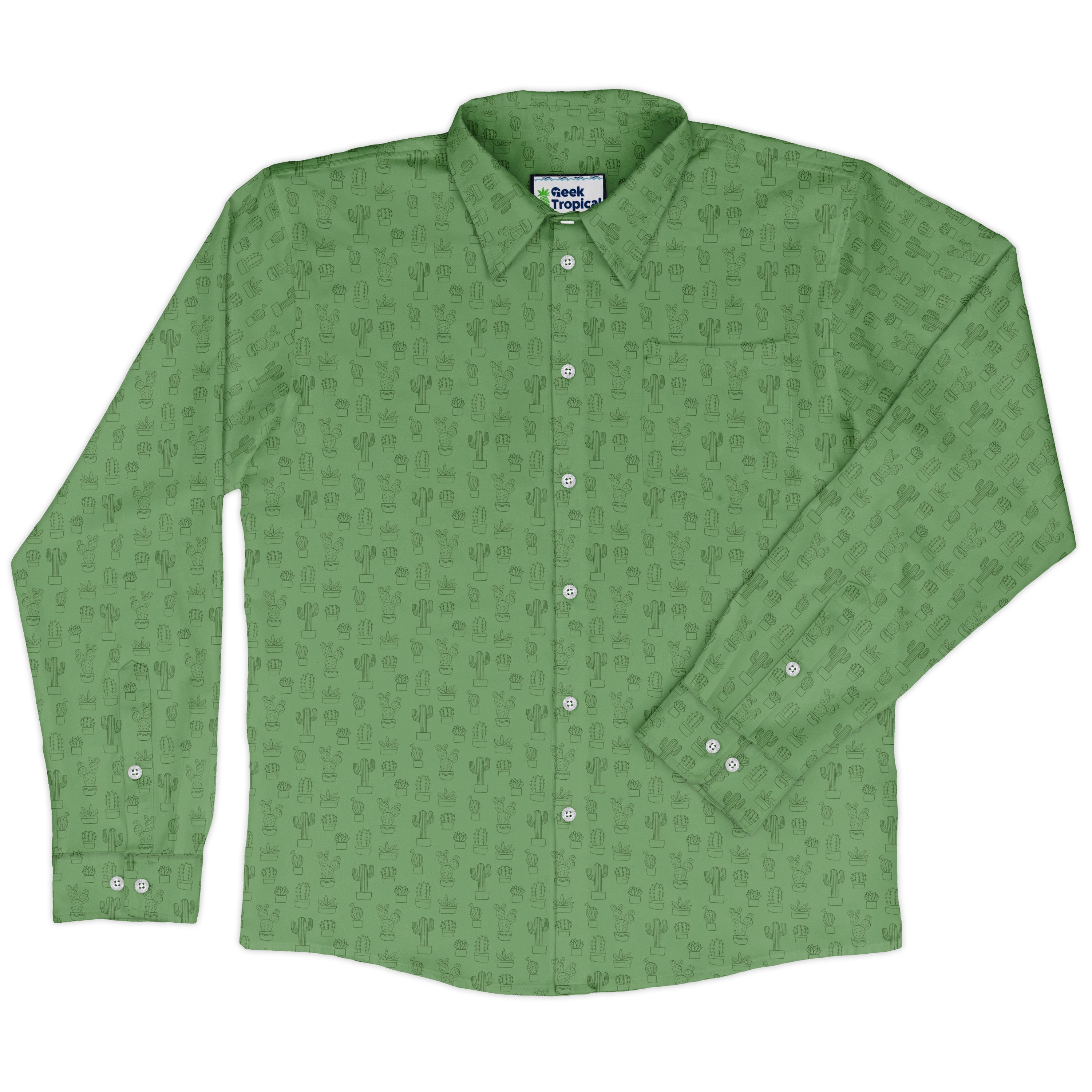 Simple Cactus Long Sleeve Button Up Shirt