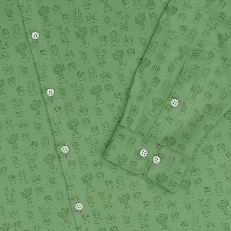 Simple Cactus Long Sleeve Button Up Shirt Geek Nerd adult sizing Botany Print FLOW DESC WRITING