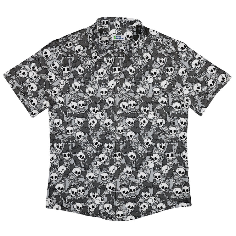 Skeleton Cat Love Button Up Shirt Geek Nerd 0925 adult sizing All Adult Button Up Shirts