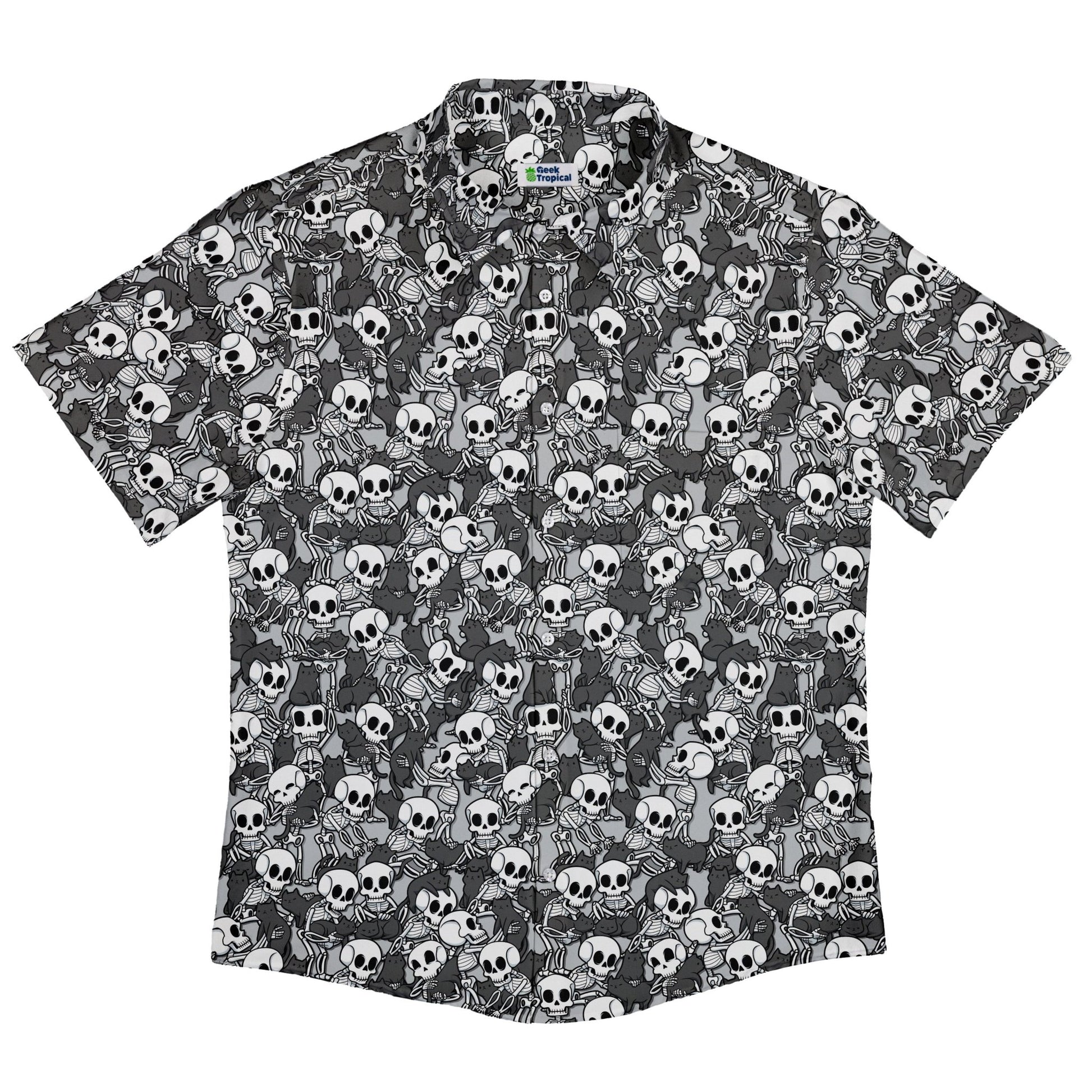 Skeleton Cat Love Button Up Shirt Geek Nerd 0925 adult sizing All Adult Button Up Shirts