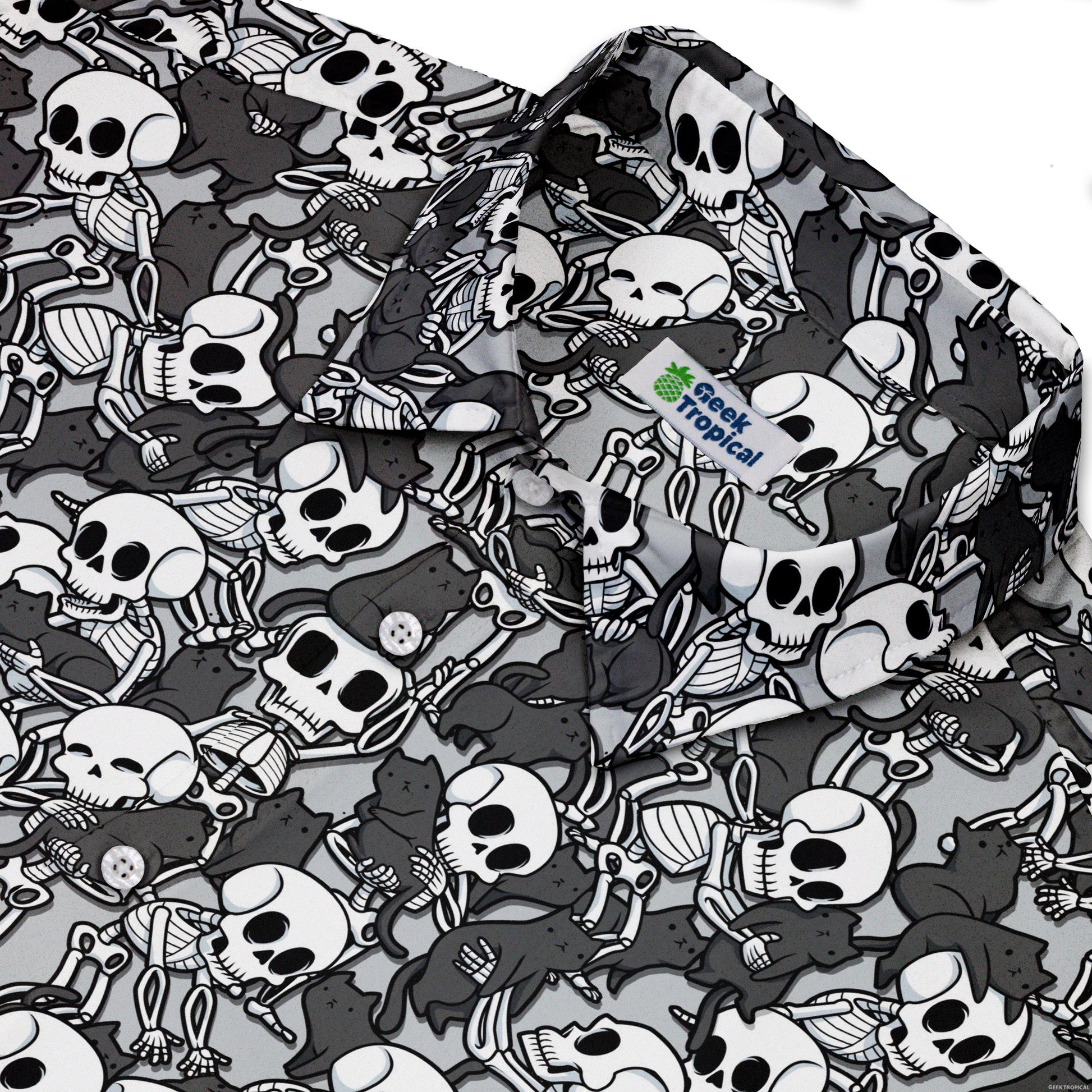 Skeleton Cat Love Button Up Shirt Geek Nerd 0925 adult sizing All Adult Button Up Shirts