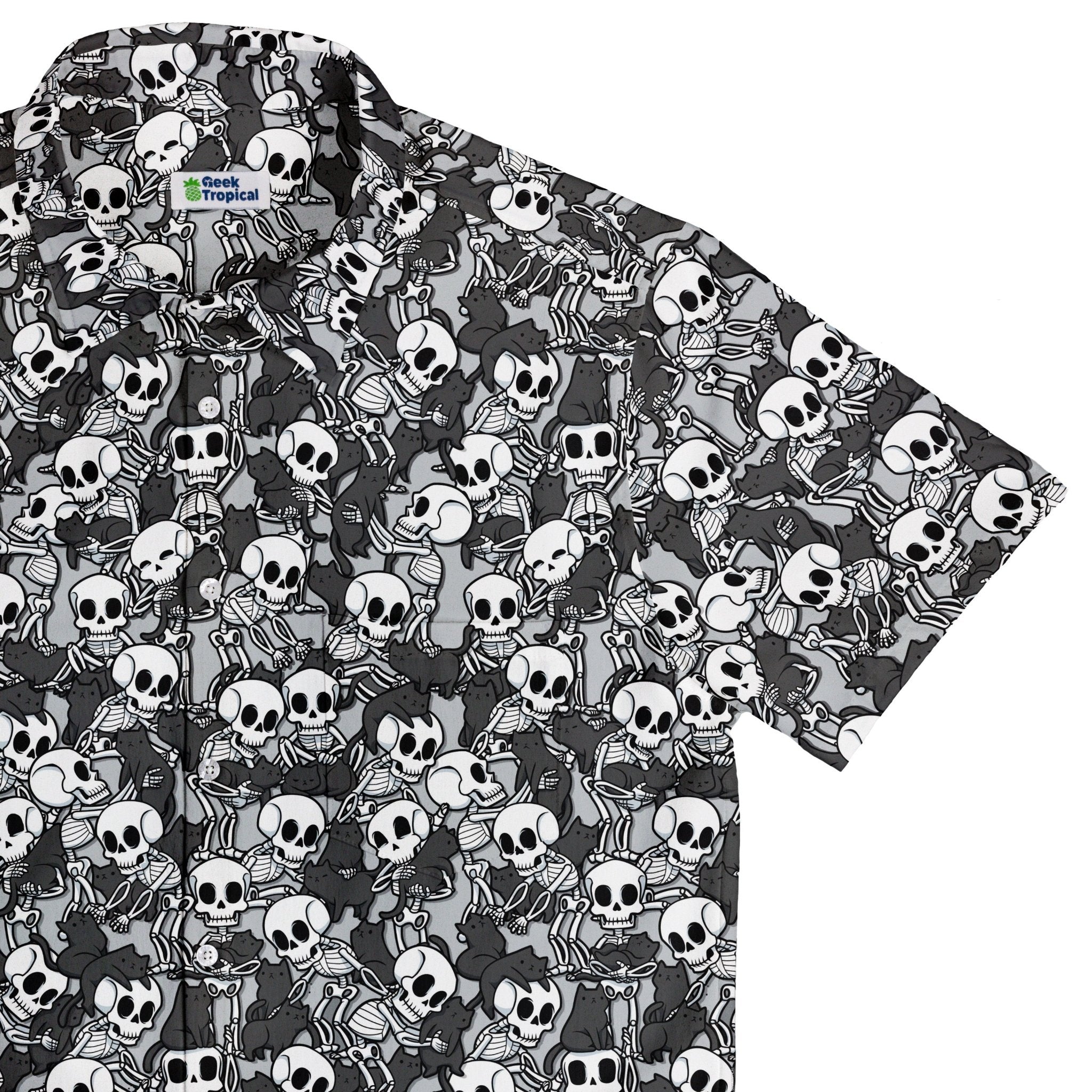 Skeleton Cat Love Button Up Shirt Geek Nerd 0925 adult sizing All Adult Button Up Shirts