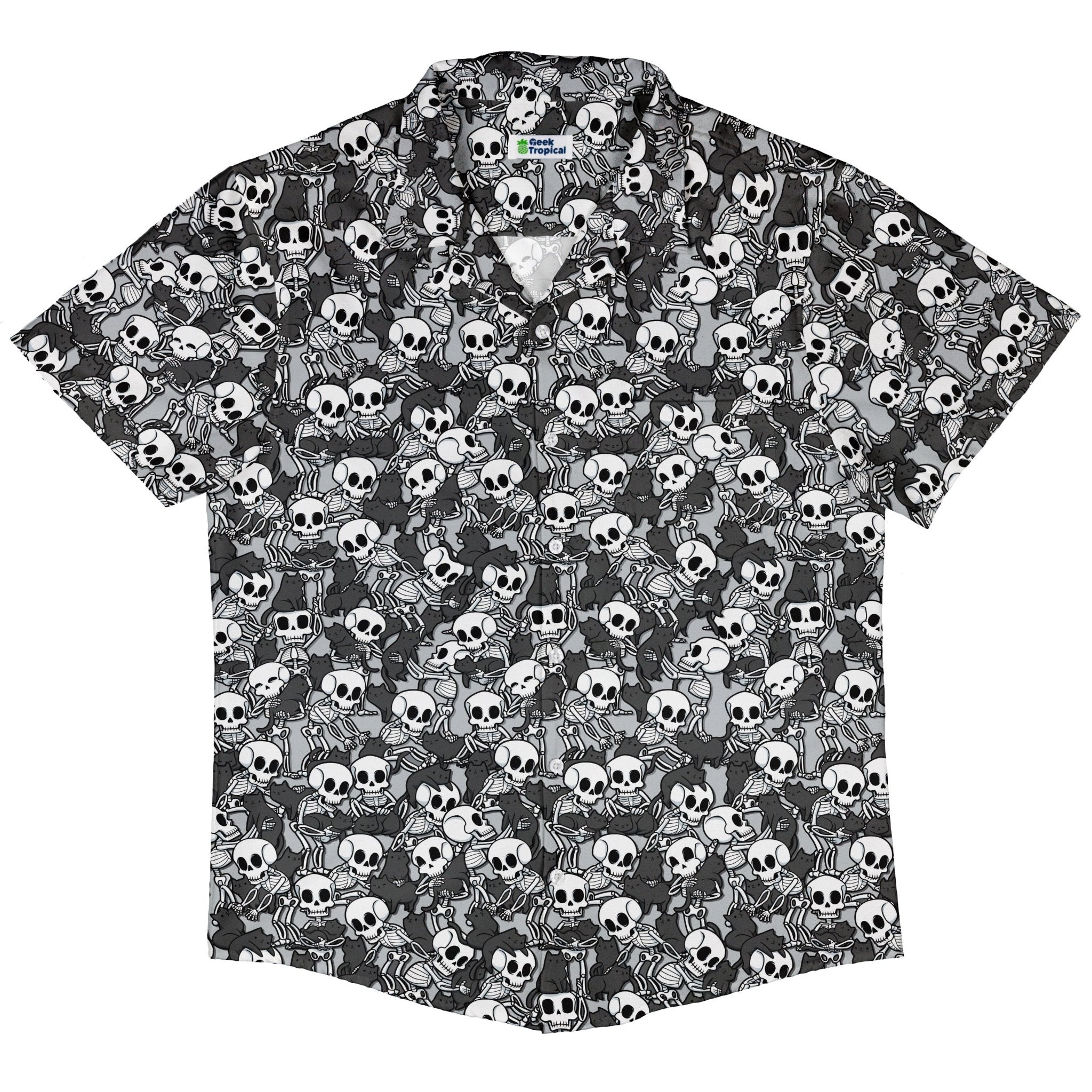 Skeleton Cat Love Button Up Shirt Geek Nerd 0925 adult sizing All Adult Button Up Shirts