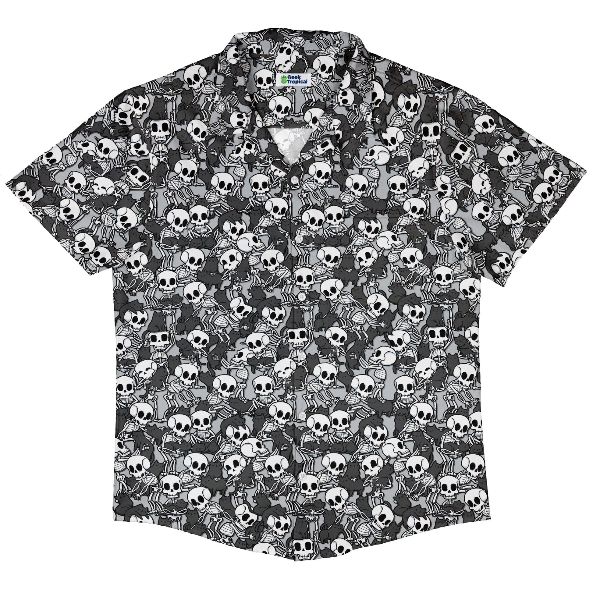 Skeleton Cat Love Button Up Shirt Geek Nerd 0925 adult sizing All Adult Button Up Shirts