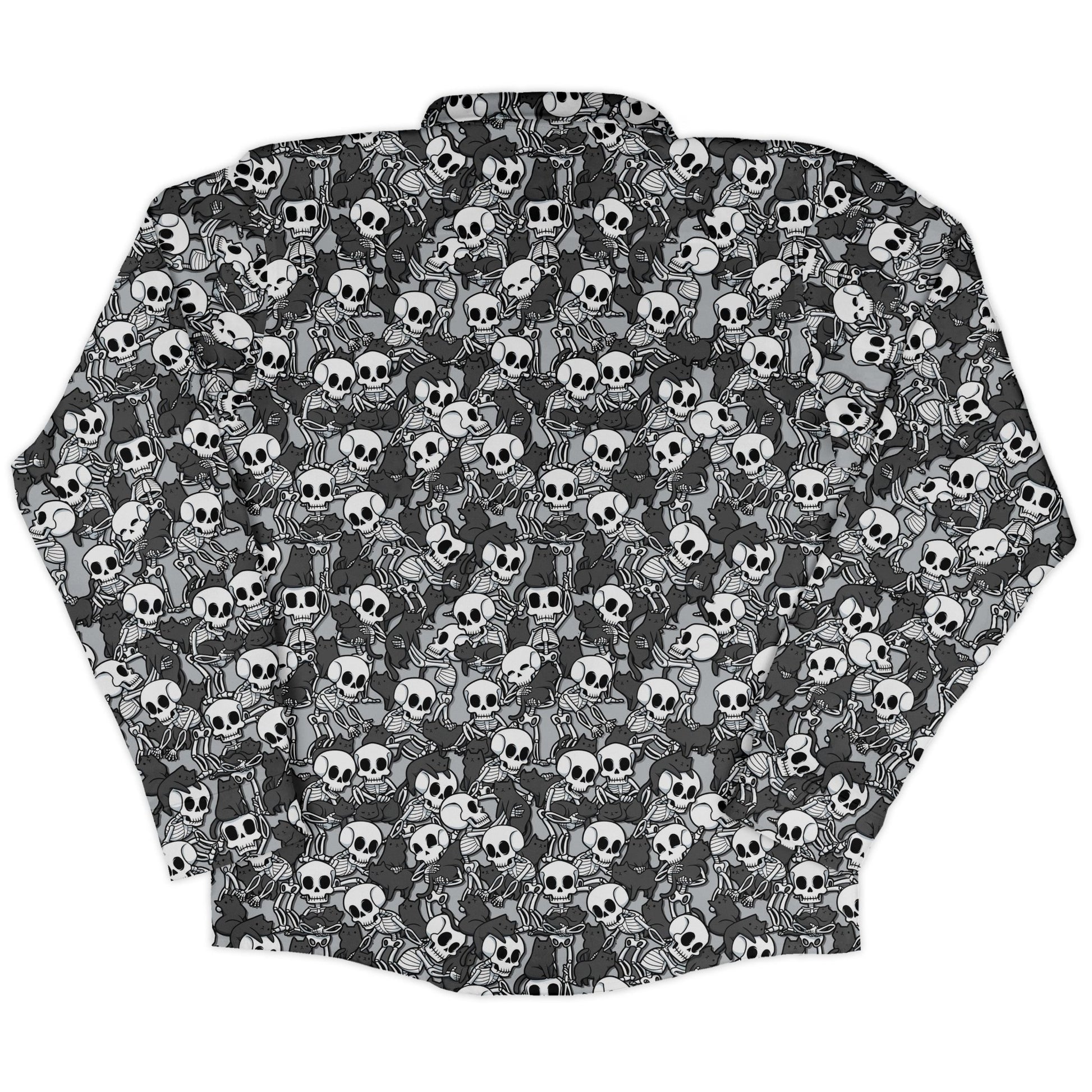 Skeleton Cat Love Long Sleeve Button Up Shirt Geek Nerd 0925 adult sizing All Adult Button Up Shirts