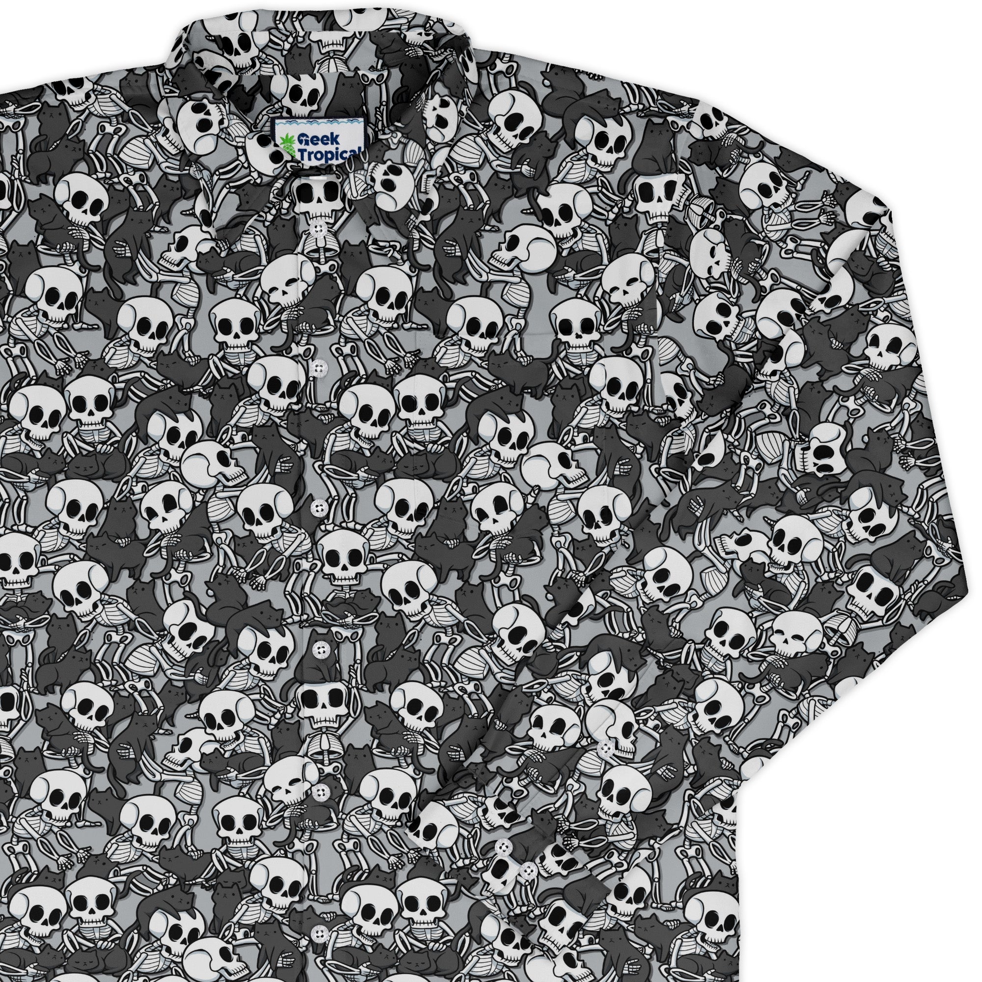 Skeleton Cat Love Long Sleeve Button Up Shirt Geek Nerd 0925 adult sizing All Adult Button Up Shirts