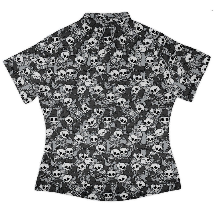 Skeleton Cat Love Curvy Button Up Shirt Geek Nerd 0925 All Adult Button Up Shirts Animal Patterns