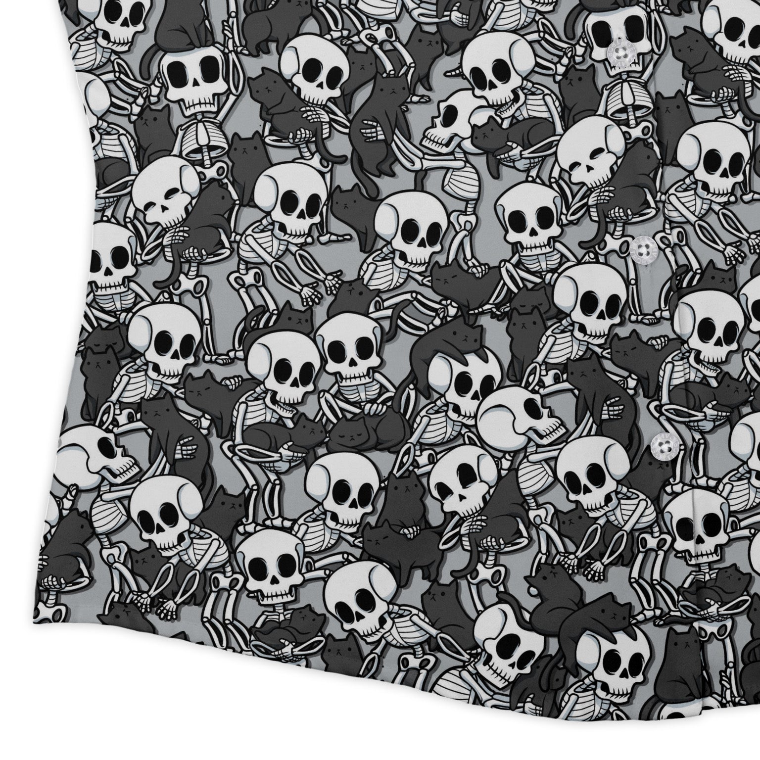 Skeleton Cat Love Curvy Button Up Shirt Geek Nerd 0925 All Adult Button Up Shirts Animal Patterns