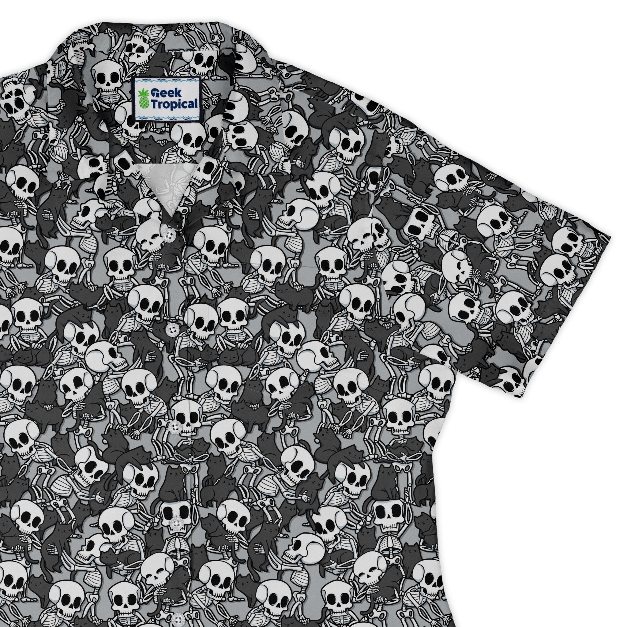 Skeleton Cat Love Curvy Button Up Shirt Geek Nerd 0925 All Adult Button Up Shirts Animal Patterns