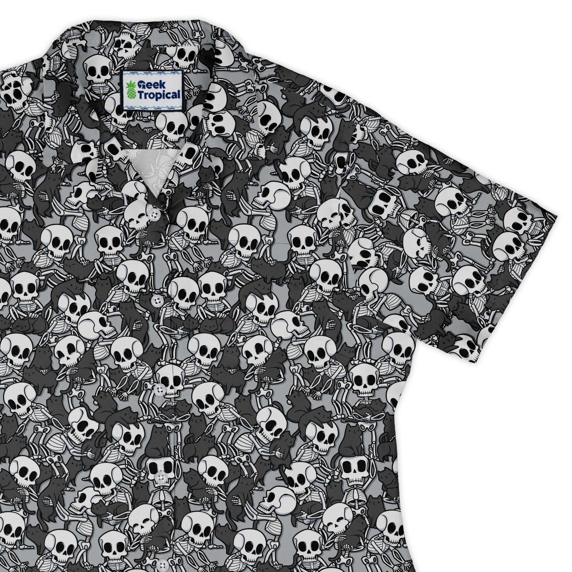 Skeleton Cat Love Curvy Button Up Shirt Geek Nerd 0925 All Adult Button Up Shirts Animal Patterns