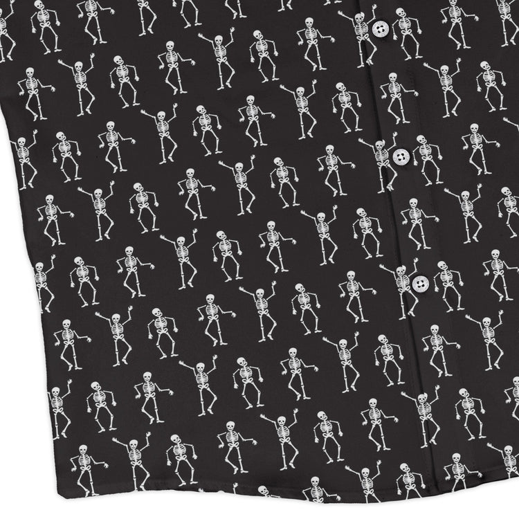 Skeleton Hanging Long Sleeve Button Up Shirt Geek Nerd adult sizing Design by Heather Davenport FLOW DESC WRITING
