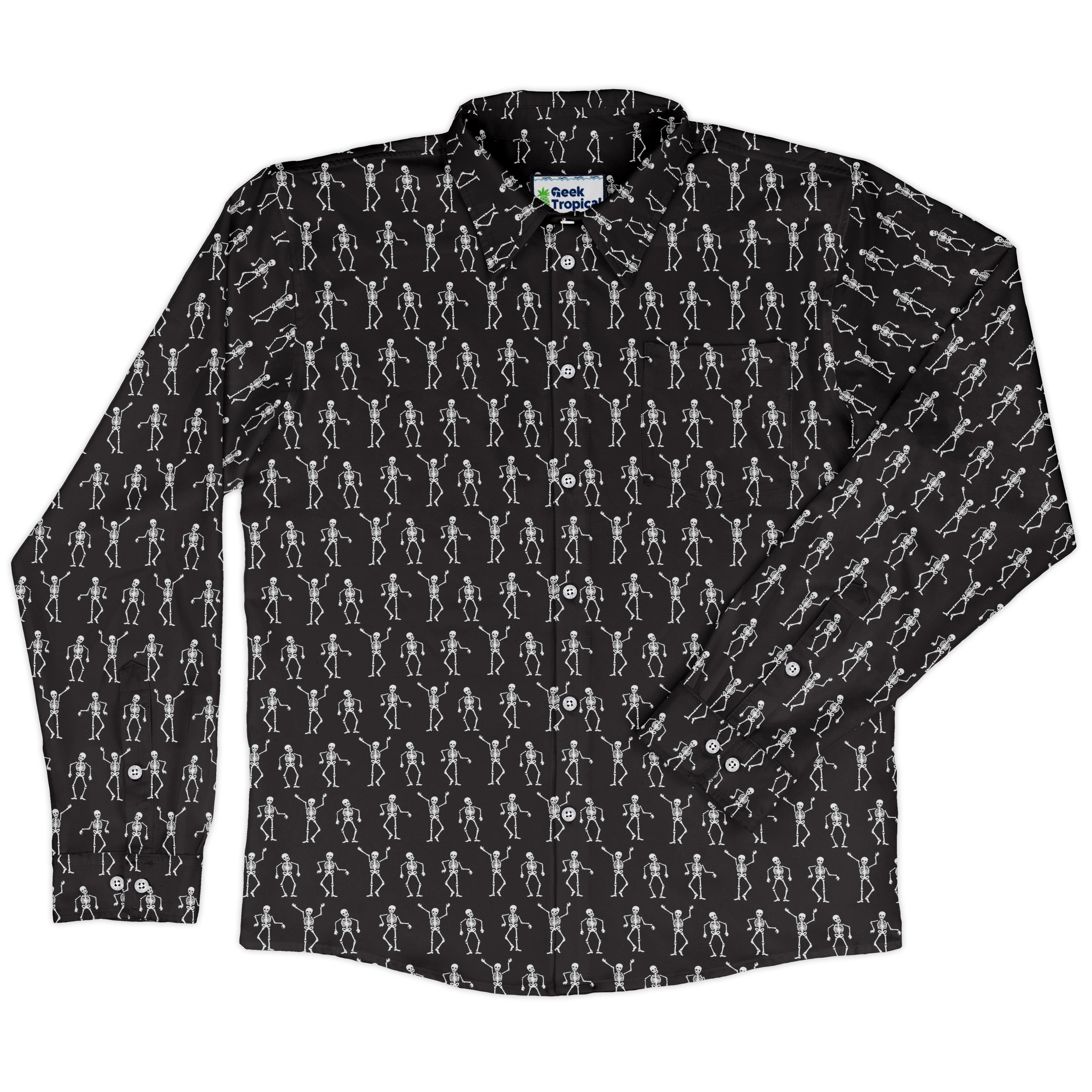 Skeleton Hanging Long Sleeve Button Up Shirt