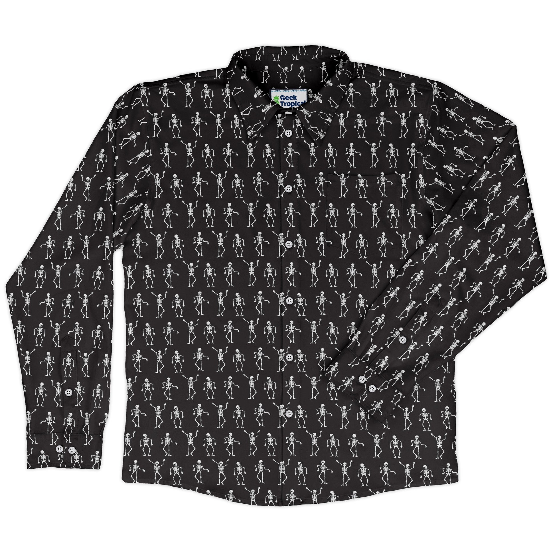 Skeleton Hanging Long Sleeve Button Up Shirt
