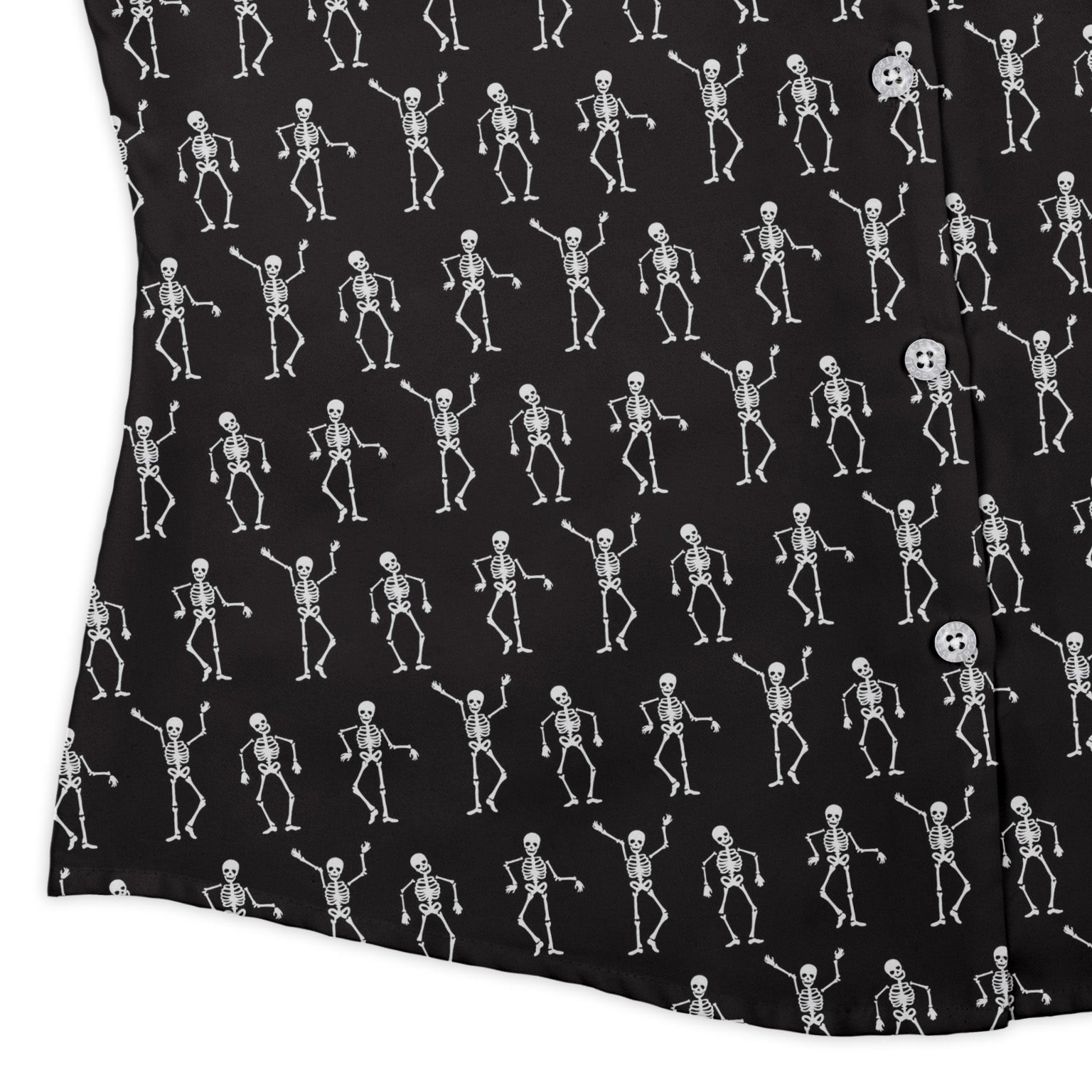 Skeleton Hanging Curvy Button Up Shirt Geek Nerd Design by Heather Davenport halloween q4