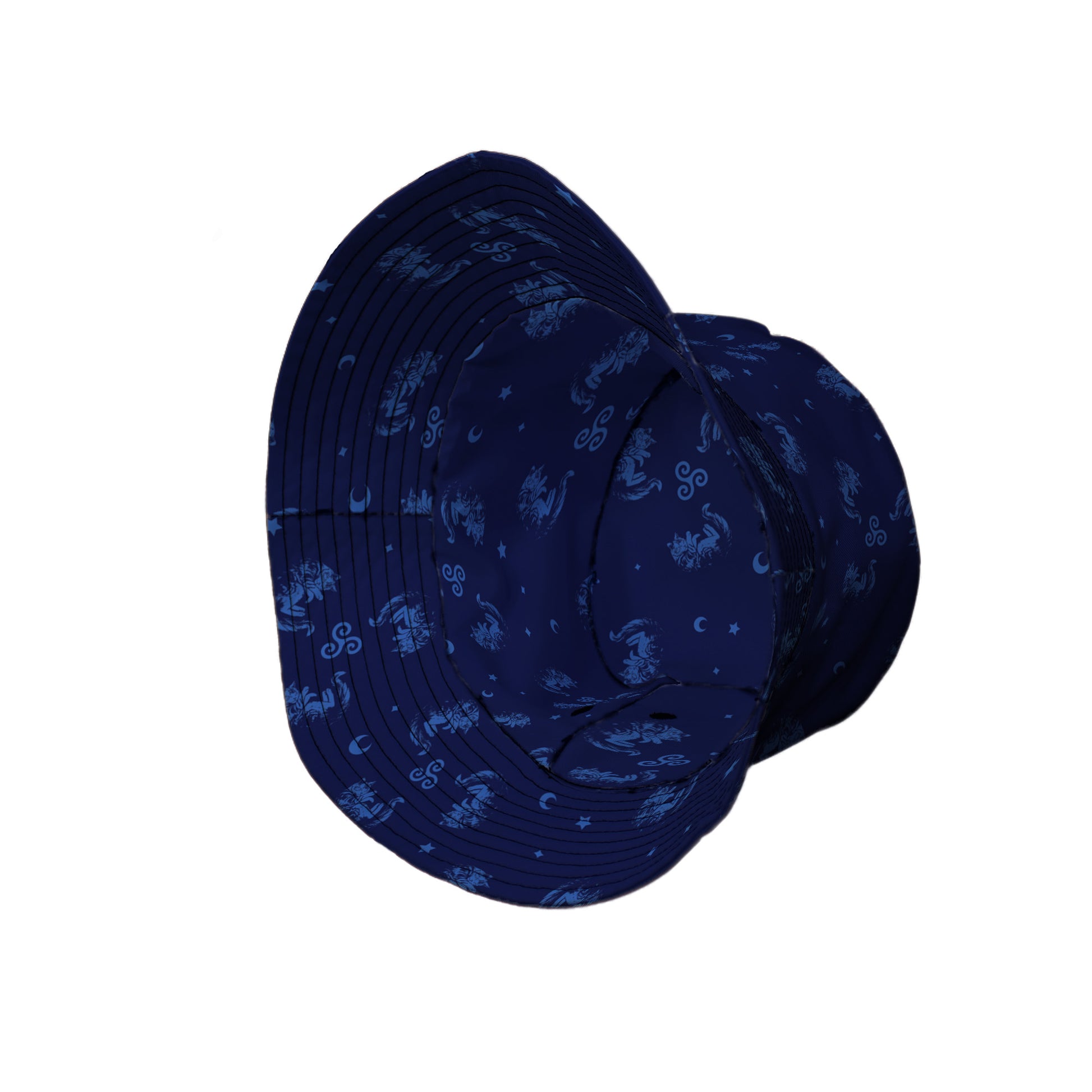 Sleepy Celestial Cats Blue Bucket Hat Side View