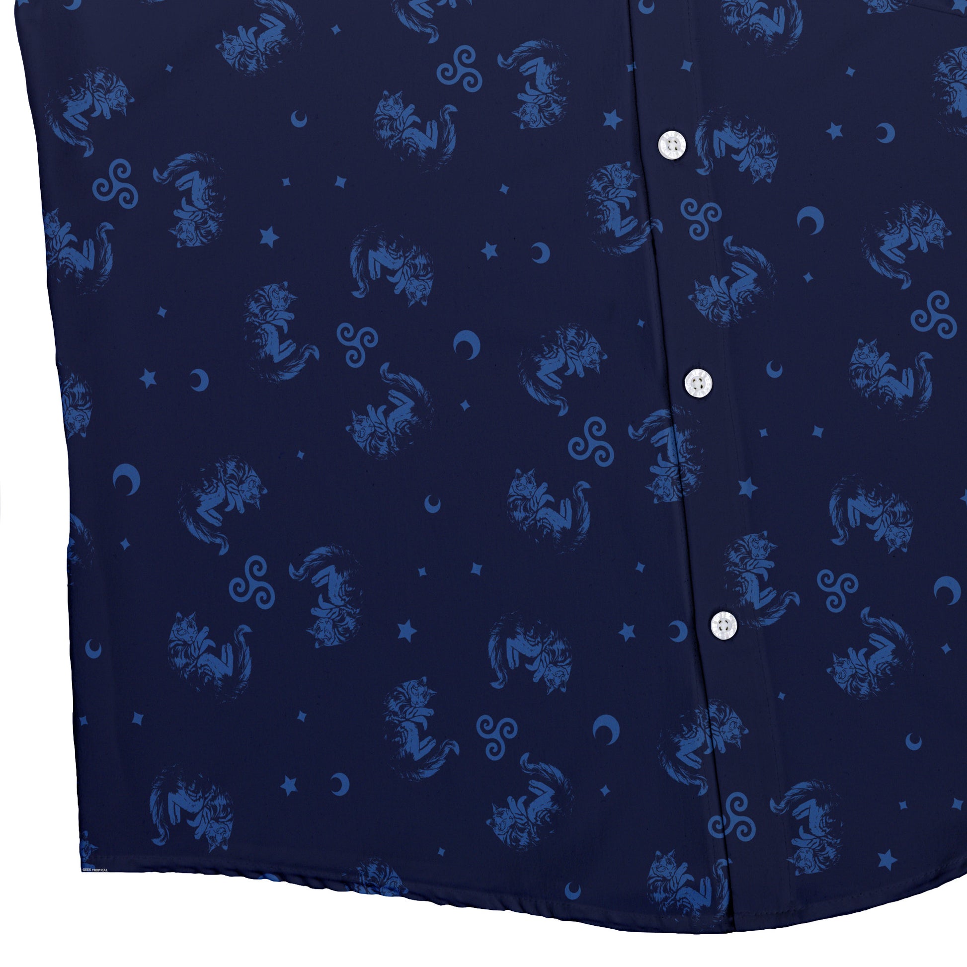 Sleepy Celestial Cats Blue Button Up Shirt Bottom Corner