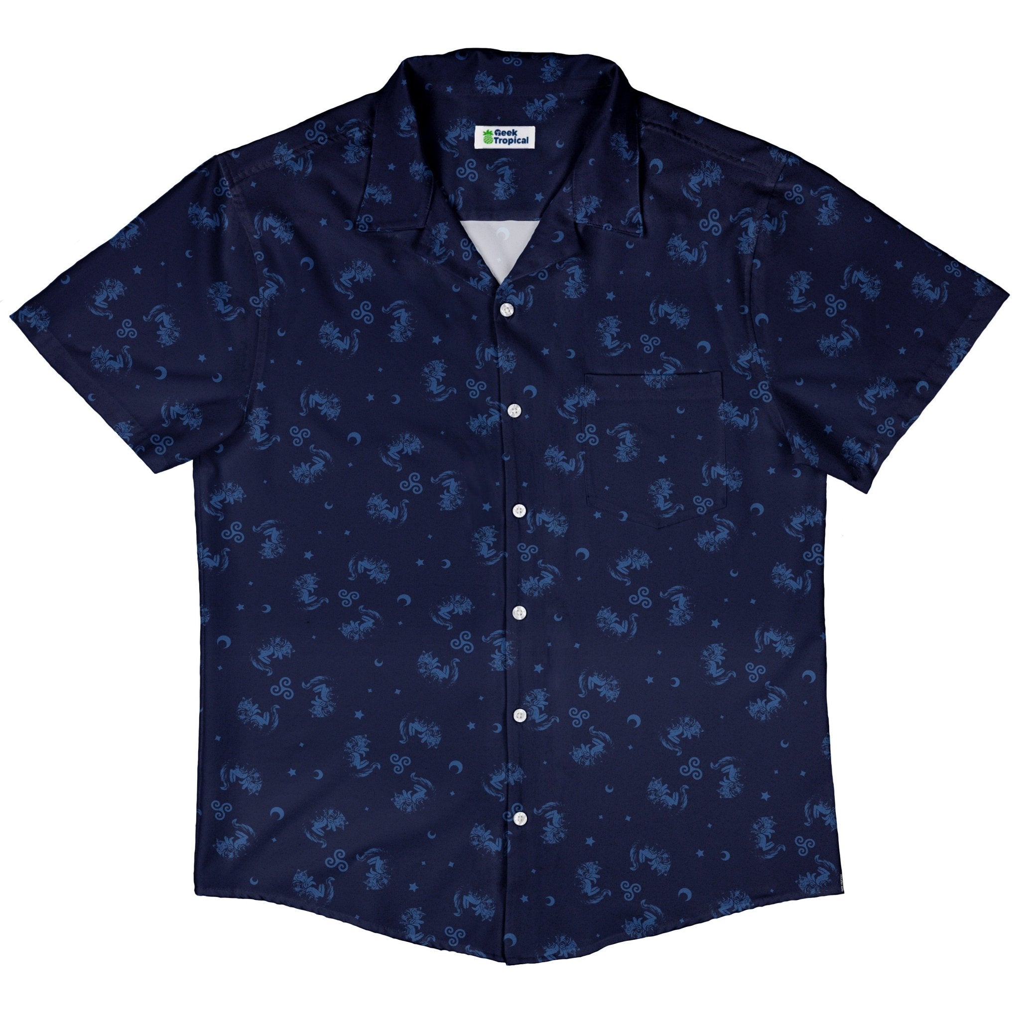 Sleepy Celestial Cats Blue Button Up Shirt 5