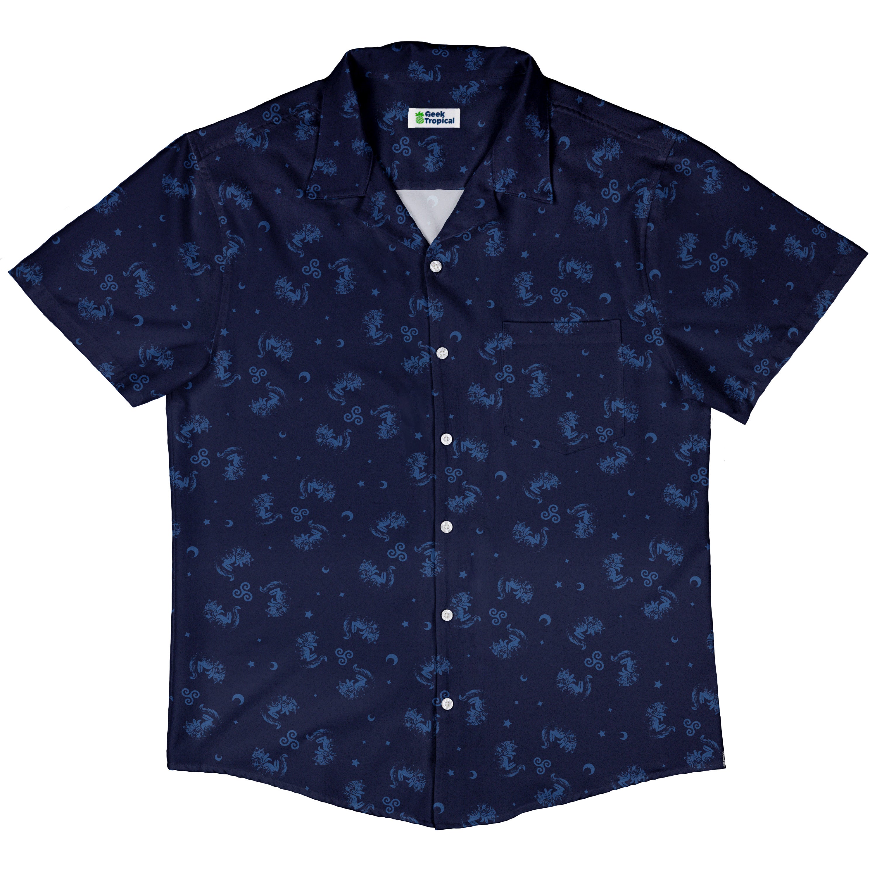 Sleepy Celestial Cats Blue Button Up Shirt Hawaiian Front