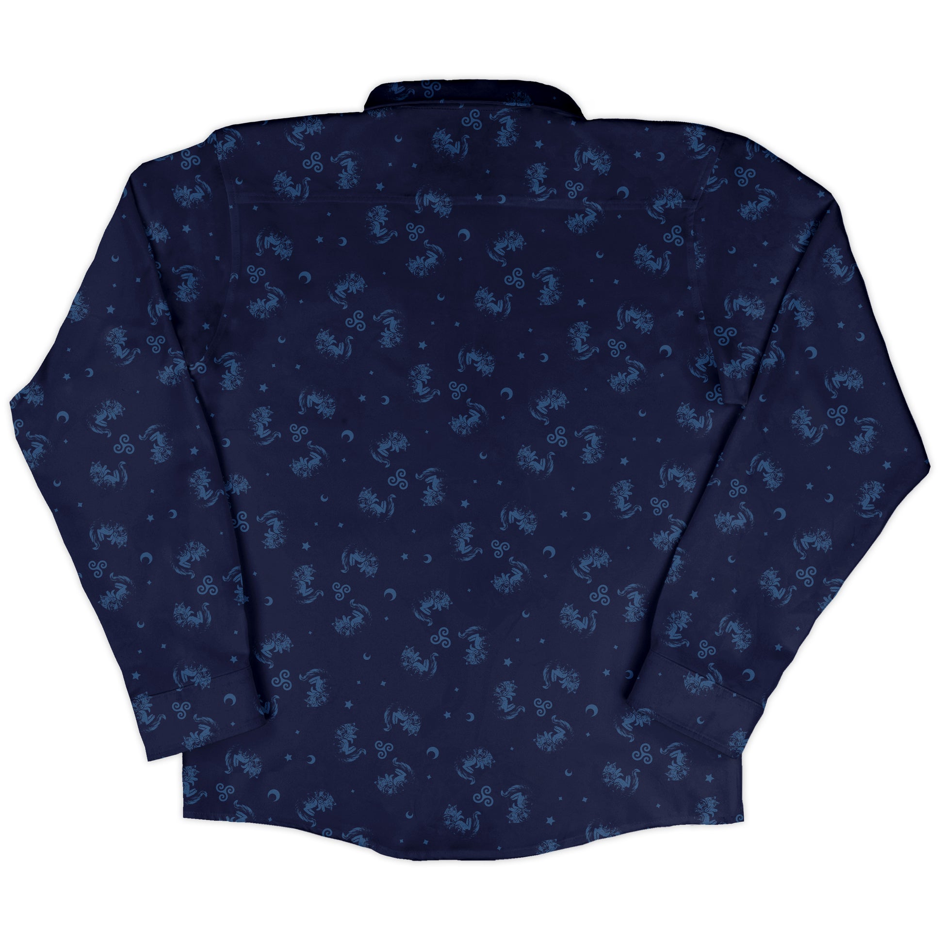 Sleepy Celestial Cats Blue Long Sleeve Button Up Shirt back