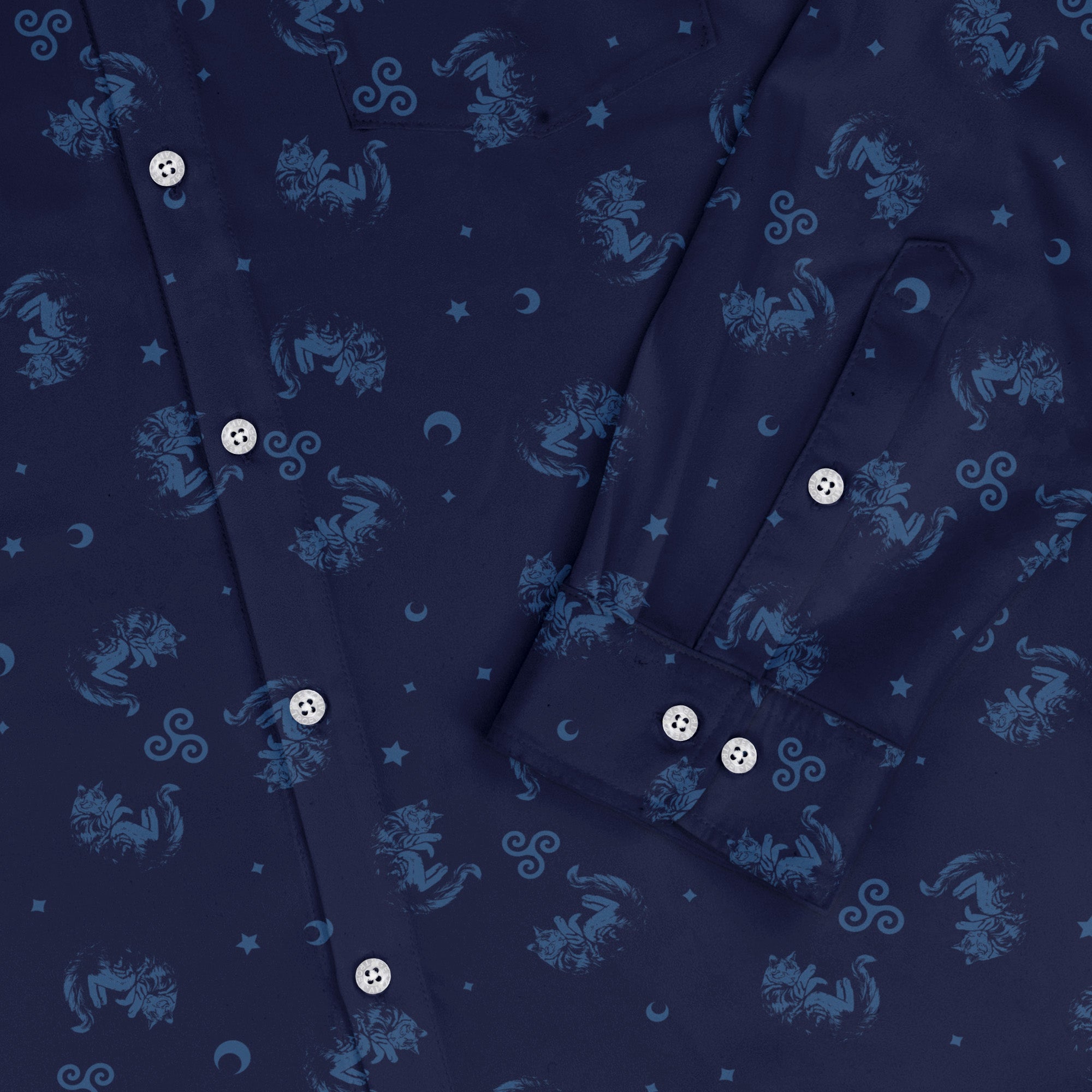 Sleepy Celestial Cats Blue Long Sleeve Button Up Shirt 2