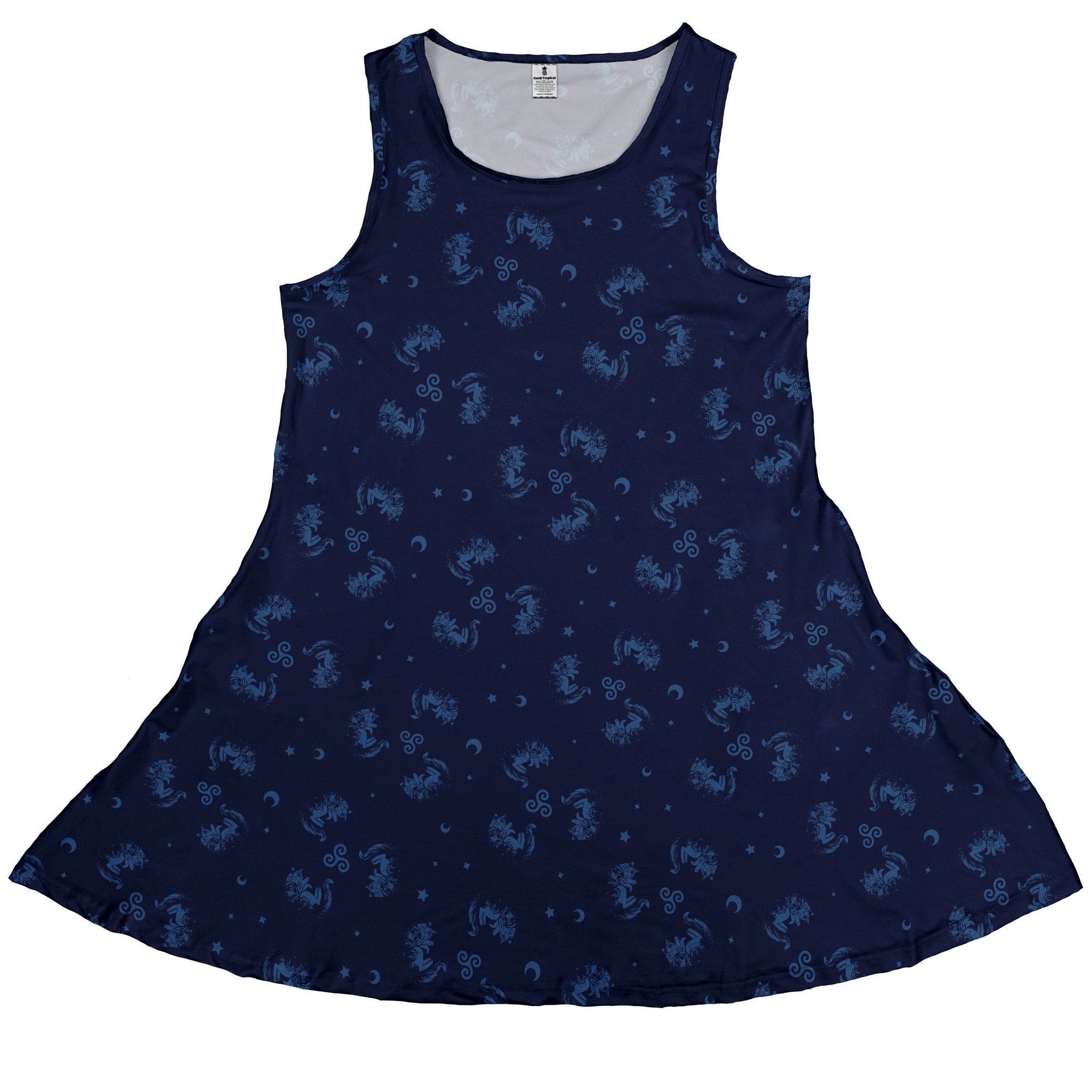 Sleepy Celestial Cats Blue Sleeveless Dress 1