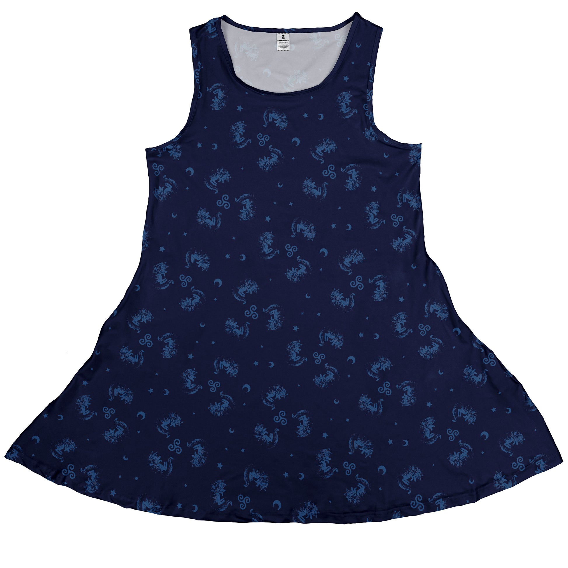 Sleepy Celestial Cats Blue Sleeveless Dress front