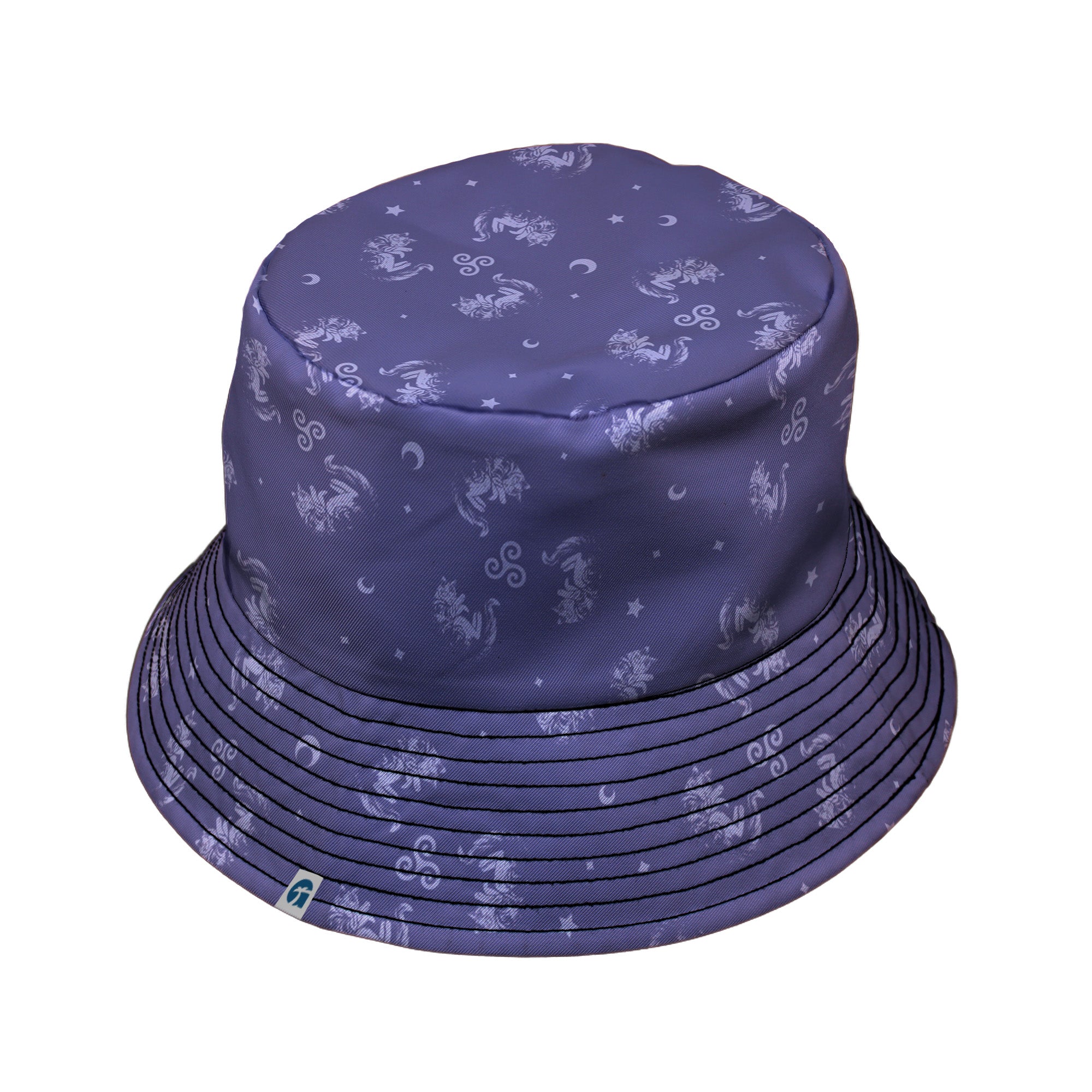Sleepy Celestial Cats Lilac Bucket Hat Black Stitching