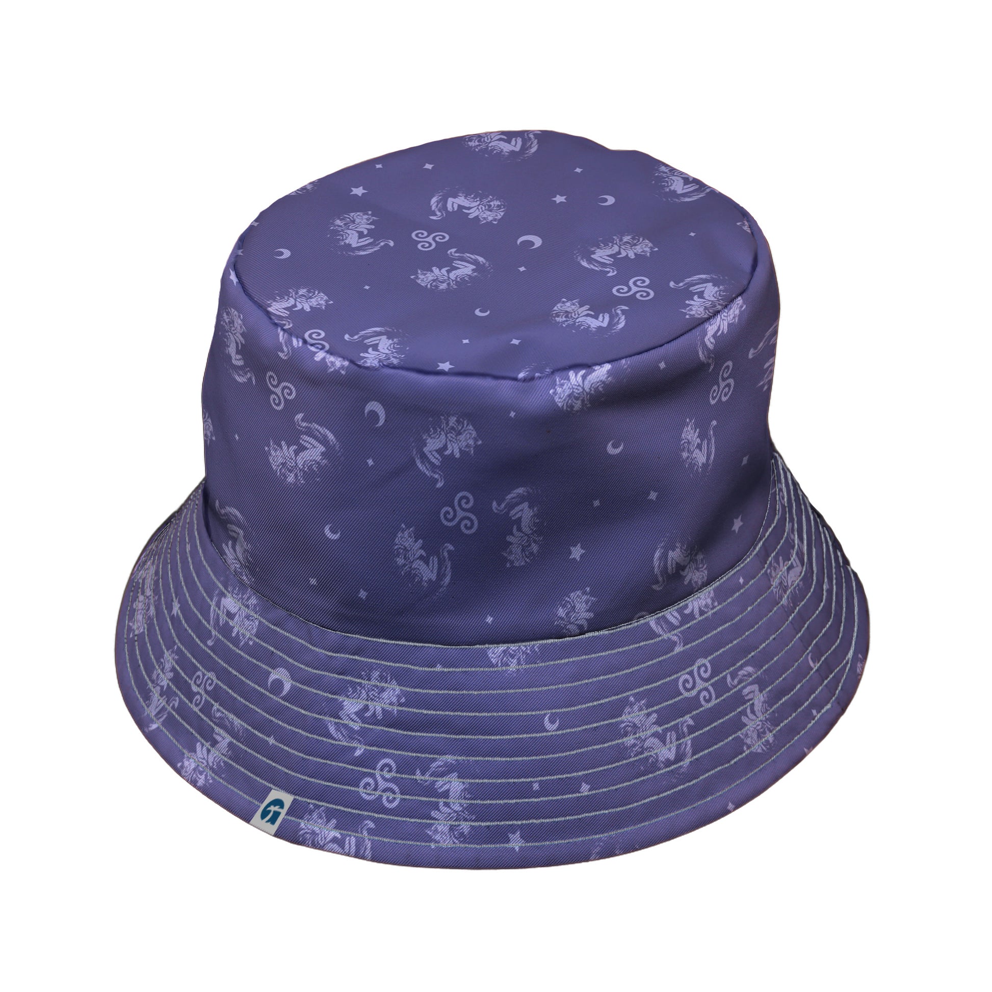 Sleepy Celestial Cats Lilac Bucket Hat Gray Stitching