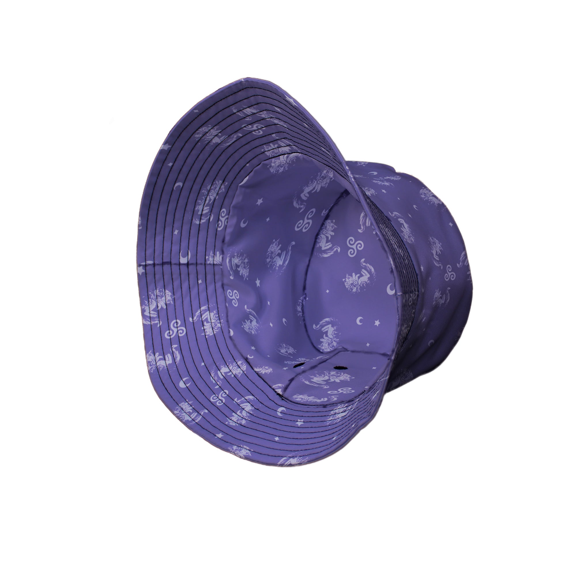 Sleepy Celestial Cats Lilac Bucket Hat Side View