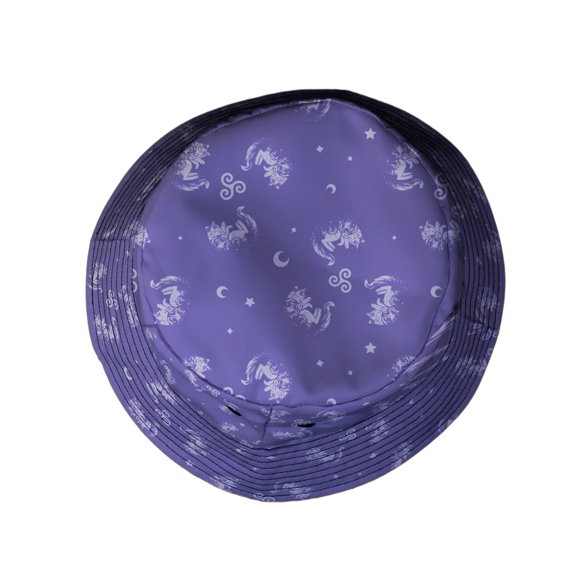 Sleepy Celestial Cats Lilac Bucket Hat Top View