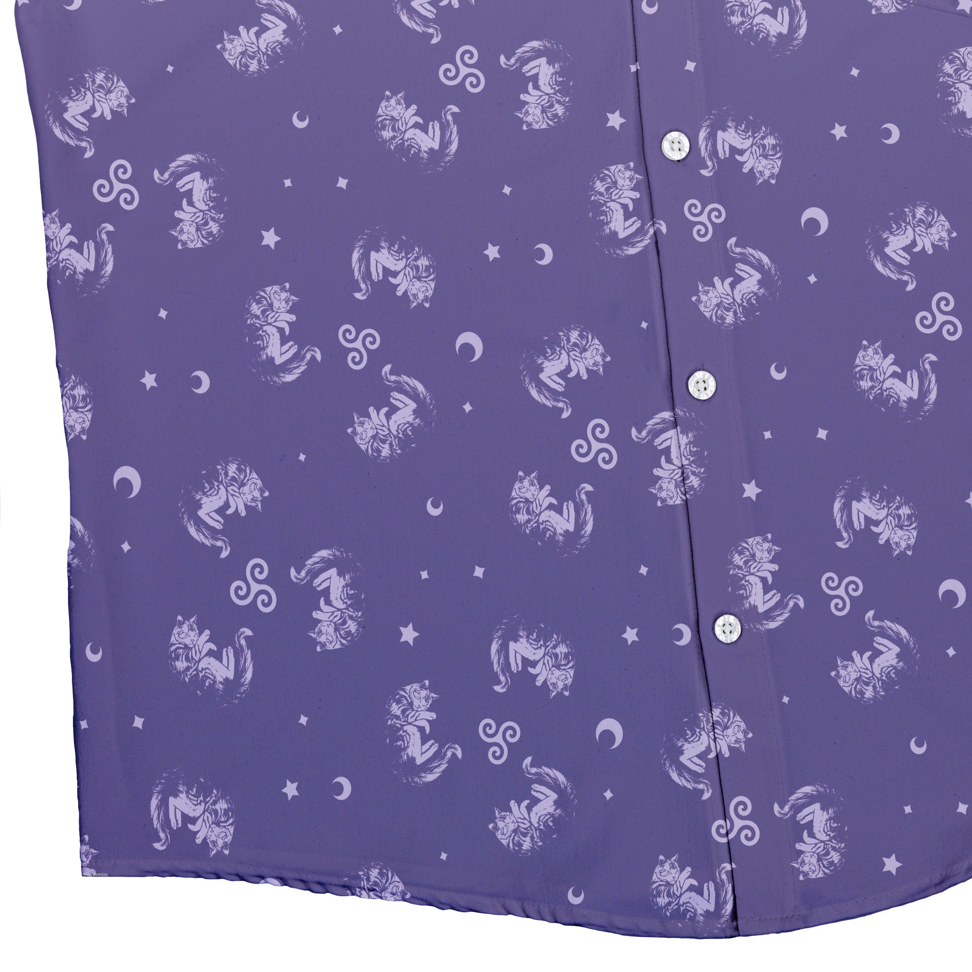 Sleepy Celestial Cats Lilac Button Up Shirt Bottom Corner