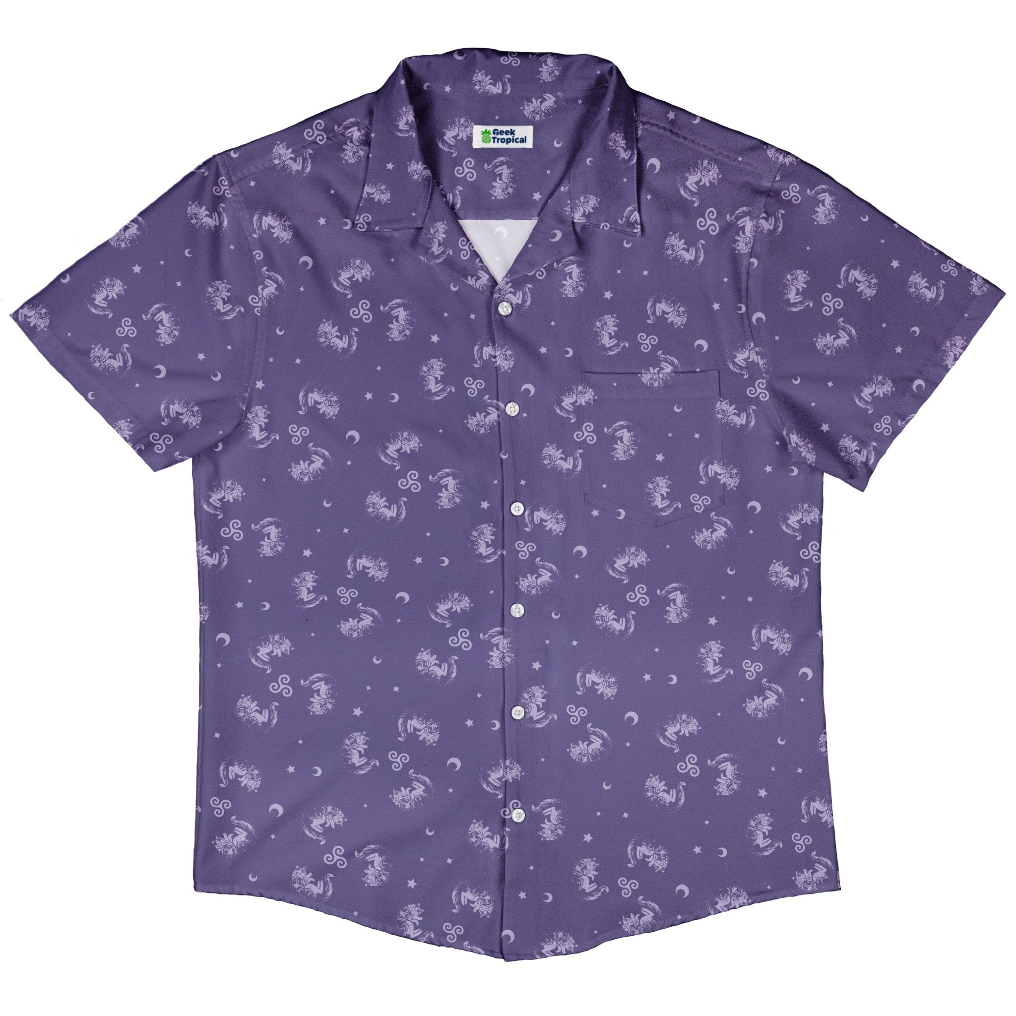 Sleepy Celestial Cats Lilac Button Up Shirt 5