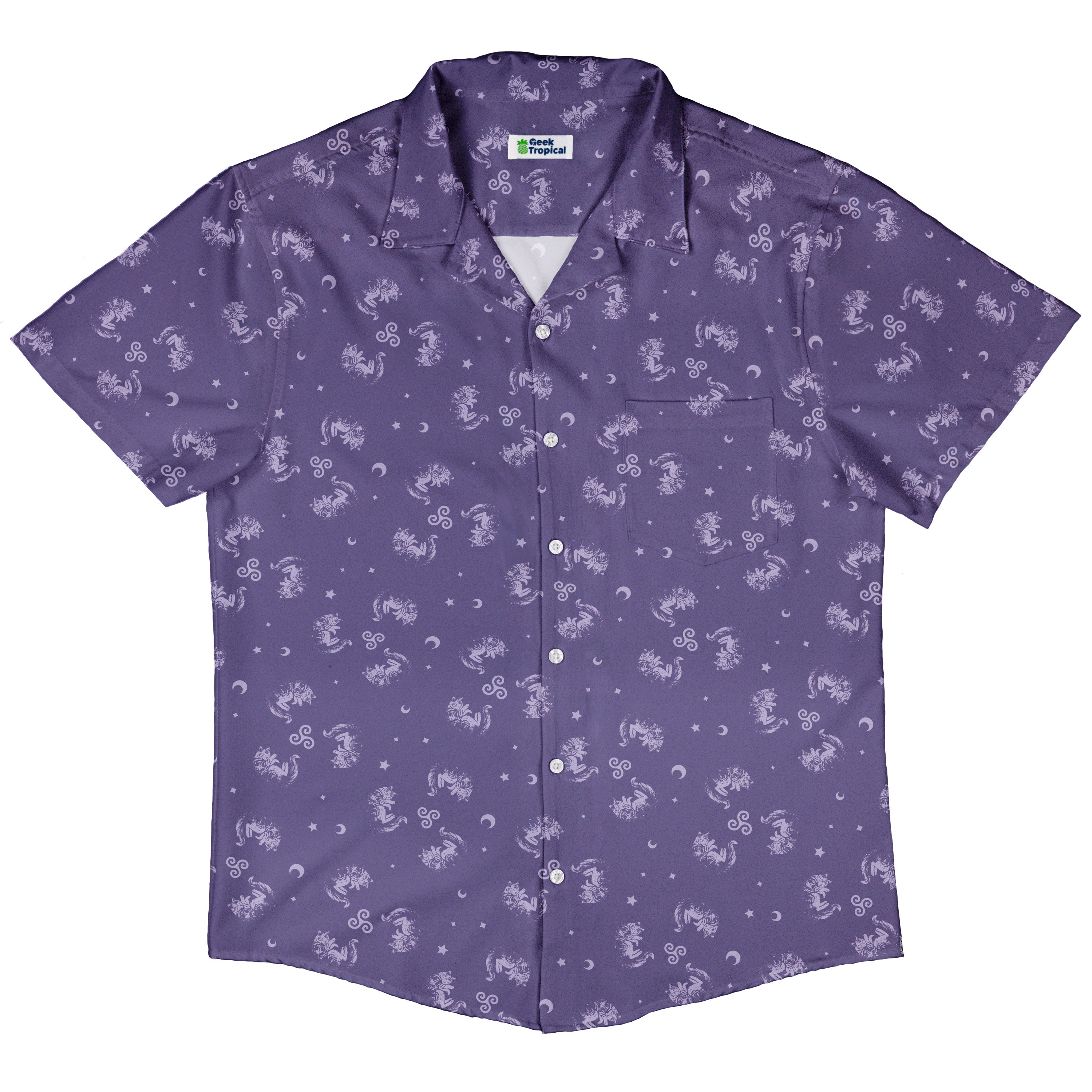 Sleepy Celestial Cats Lilac Button Up Shirt Hawaiian Front