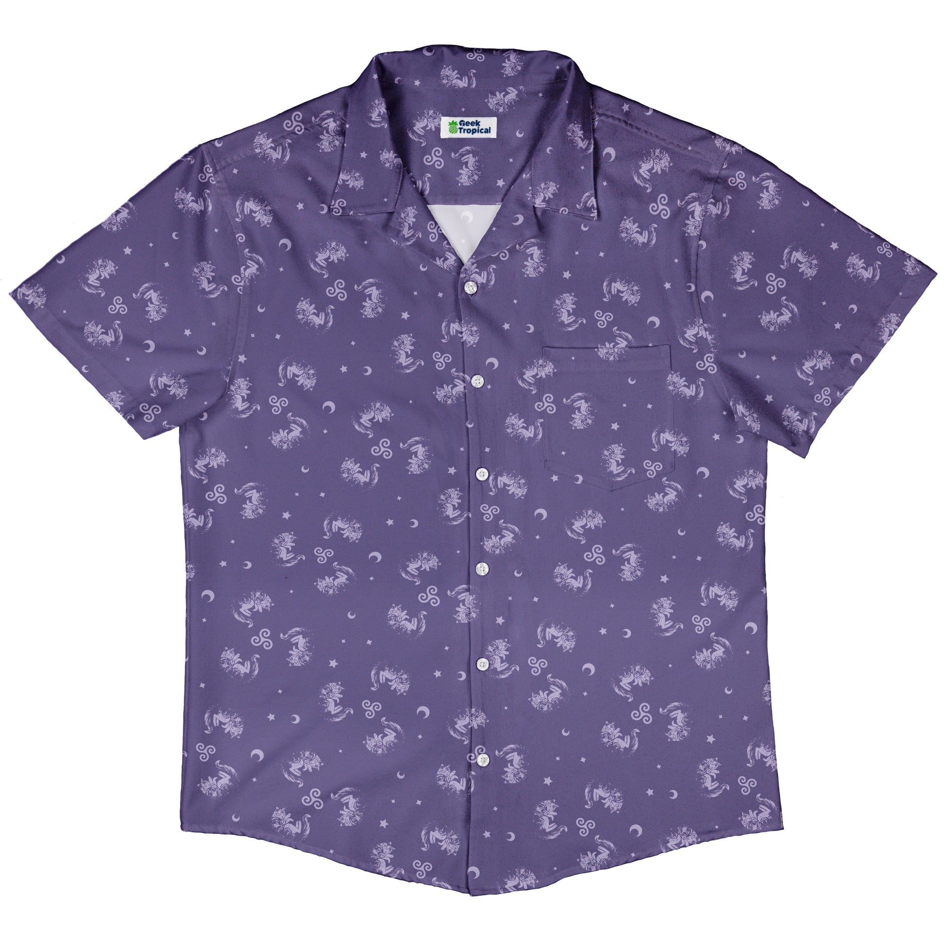 Sleepy Celestial Cats Lilac Button Up Shirt Hawaiian Front