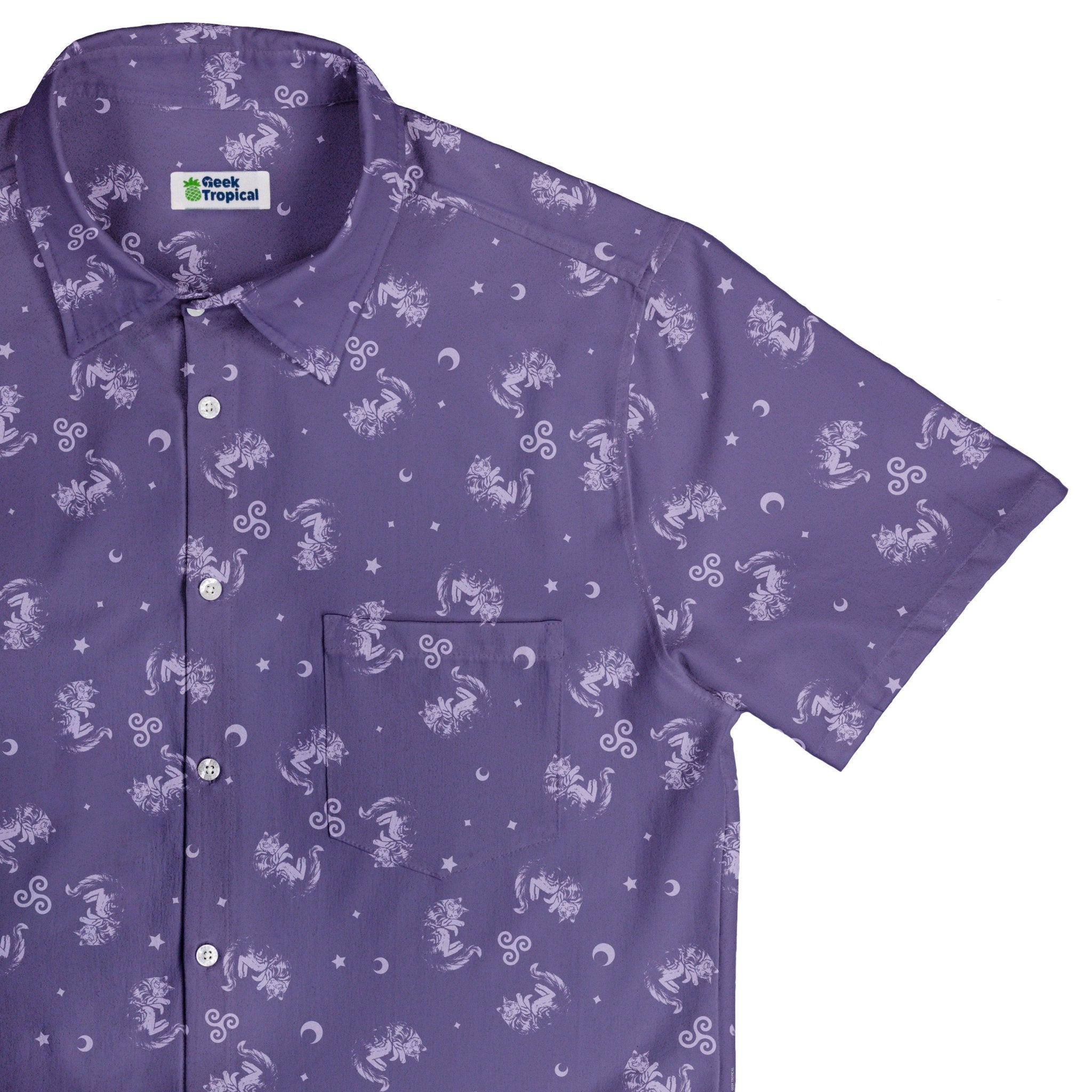 Sleepy Celestial Cats Lilac Button Up Shirt 1