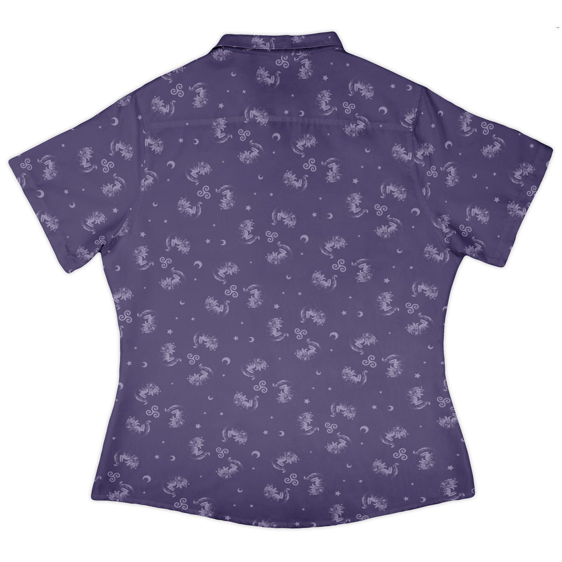 Sleepy Celestial Cats Lilac Curvy Button Up Shirt womens back