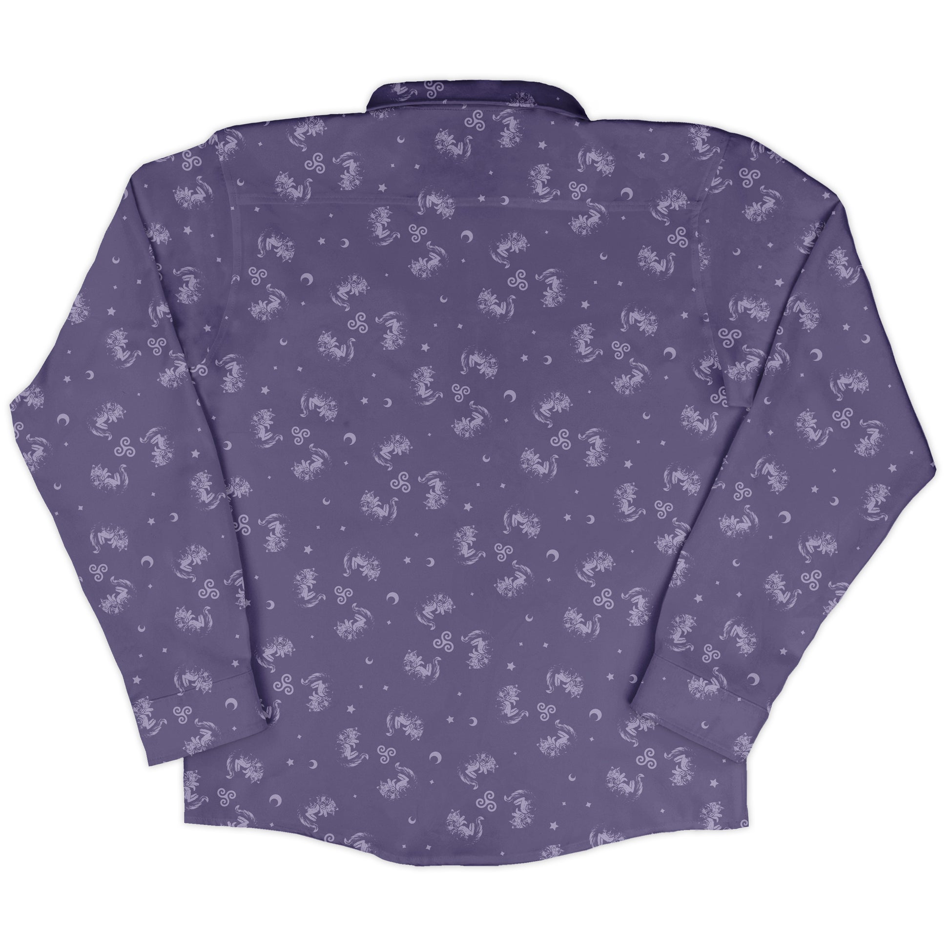 Sleepy Celestial Cats Lilac Long Sleeve Button Up Shirt back