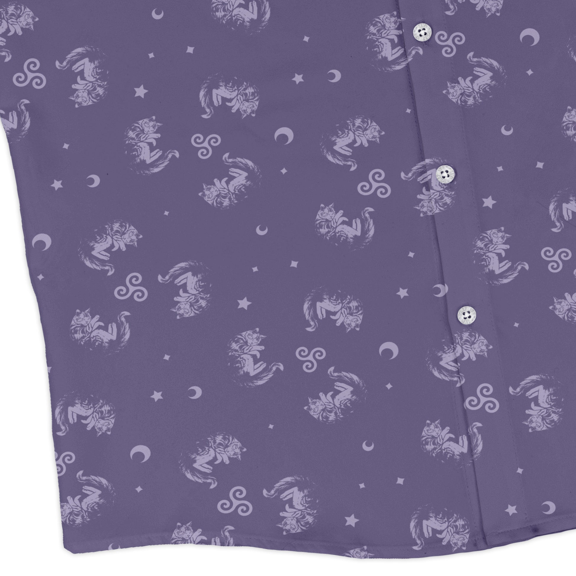 Sleepy Celestial Cats Lilac Long Sleeve Button Up Shirt corner