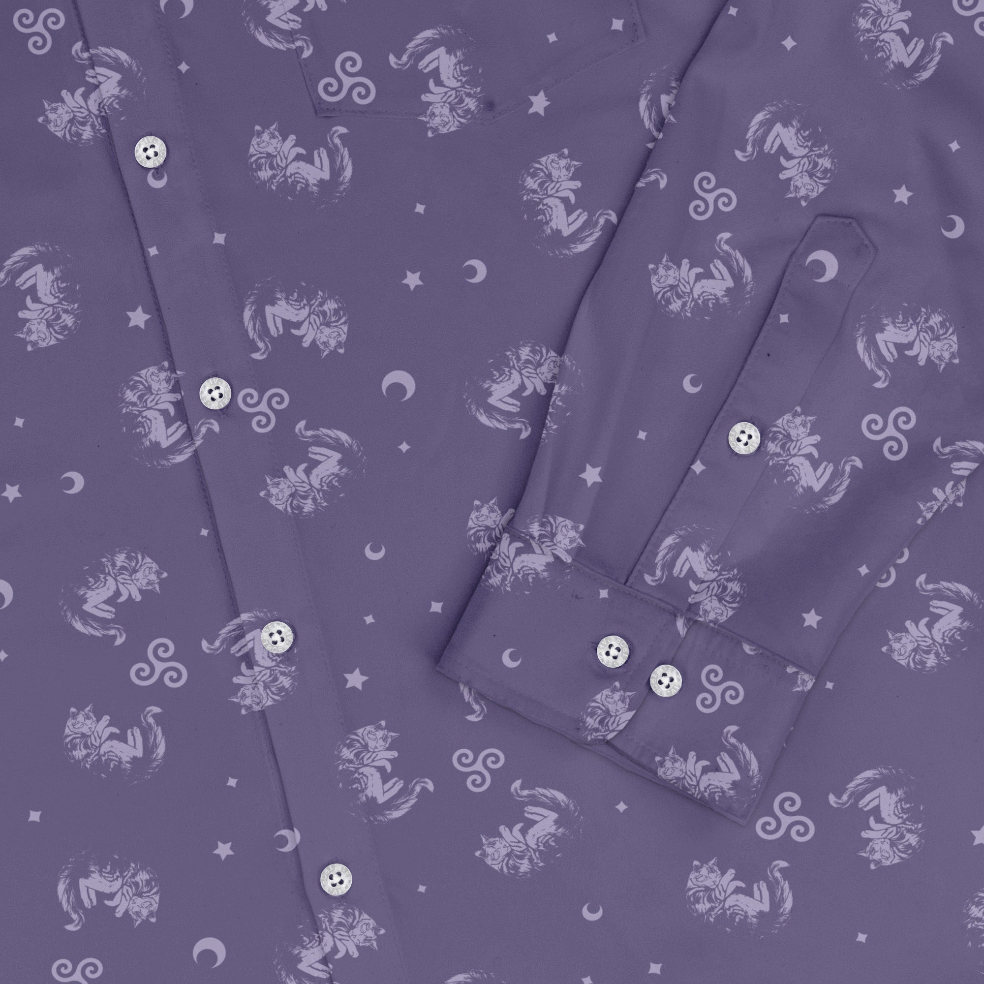 Sleepy Celestial Cats Lilac Long Sleeve Button Up Shirt 2