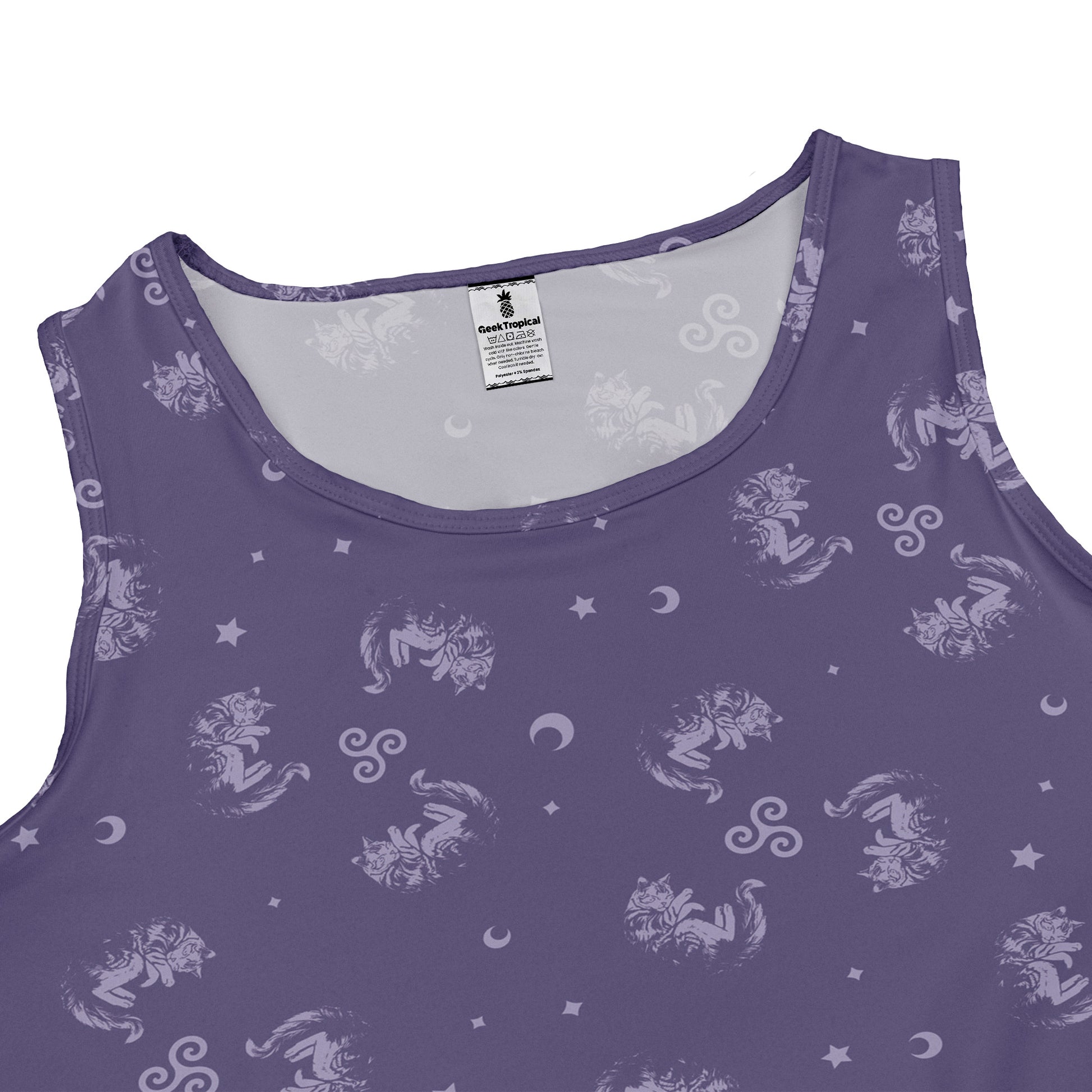 Sleepy Celestial Cats Lilac Sleeveless Dress close front