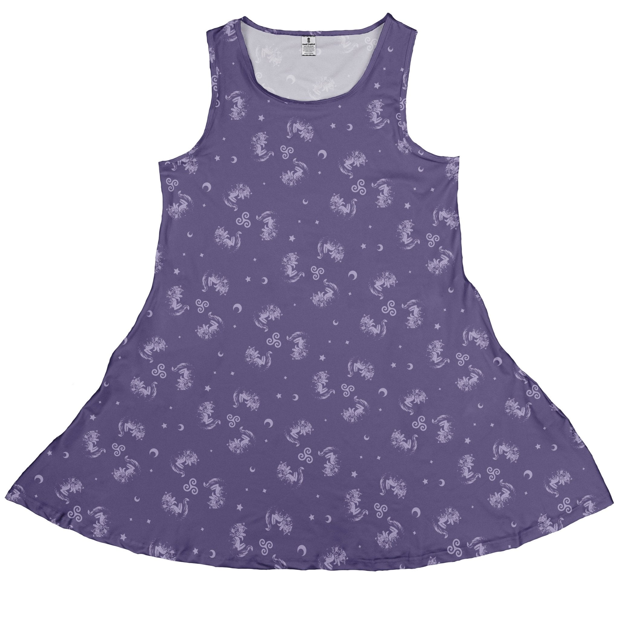 Sleepy Celestial Cats Lilac Sleeveless Dress 1