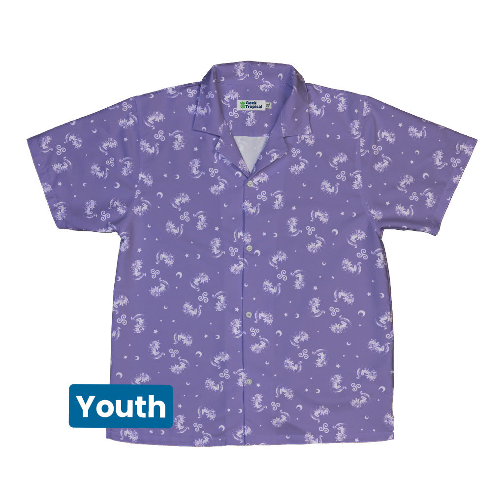 Sleepy Celestial Cats Lilac Youth Hawaiian Shirt Front