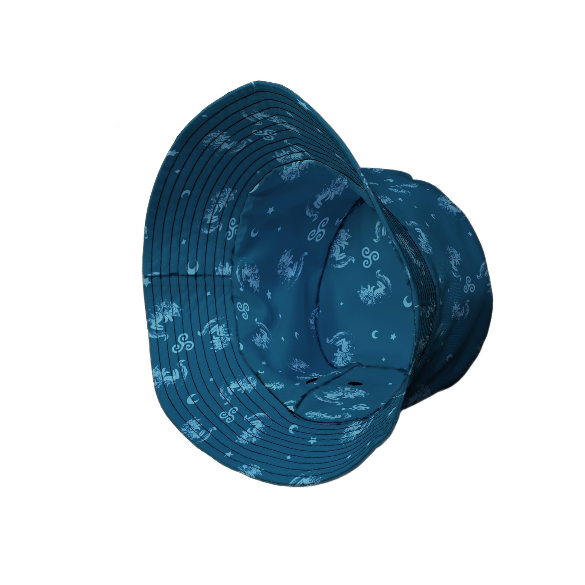 Sleepy Celestial Cats Teal Bucket Hat Side View