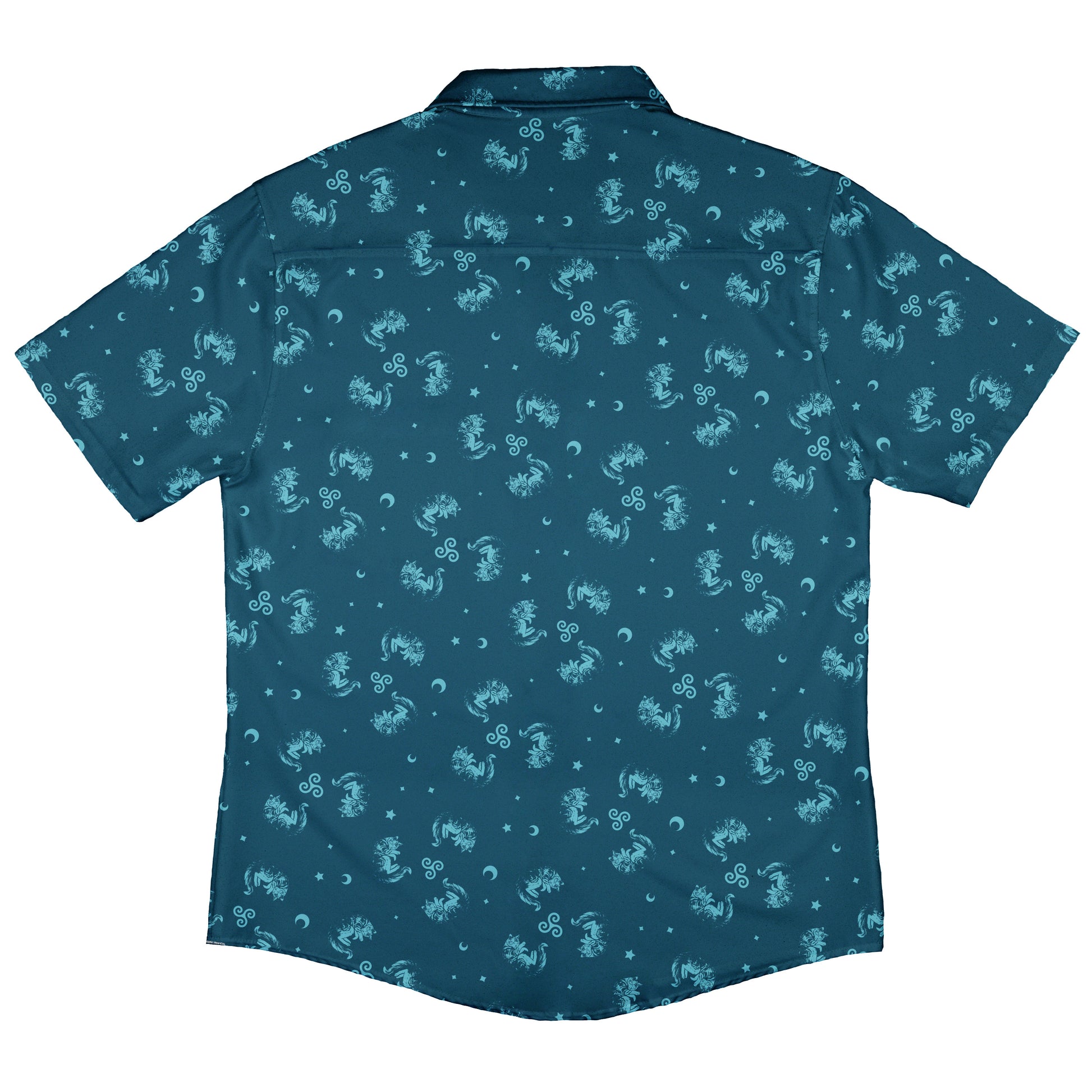Sleepy Celestial Cats Teal Button Up Shirt Back