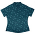 Sleepy Celestial Cats Teal Curvy Button Up Shirt womens back