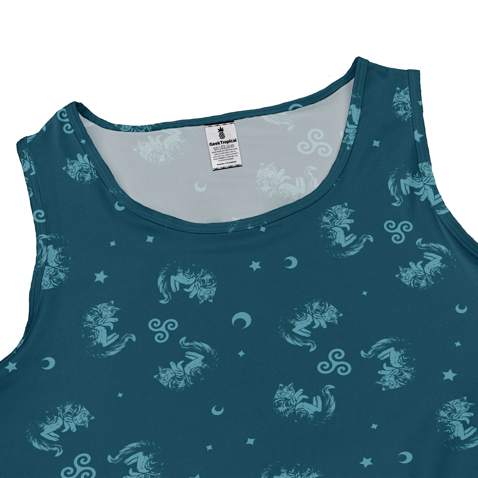 Sleepy Celestial Cats Teal Sleeveless Dress close front